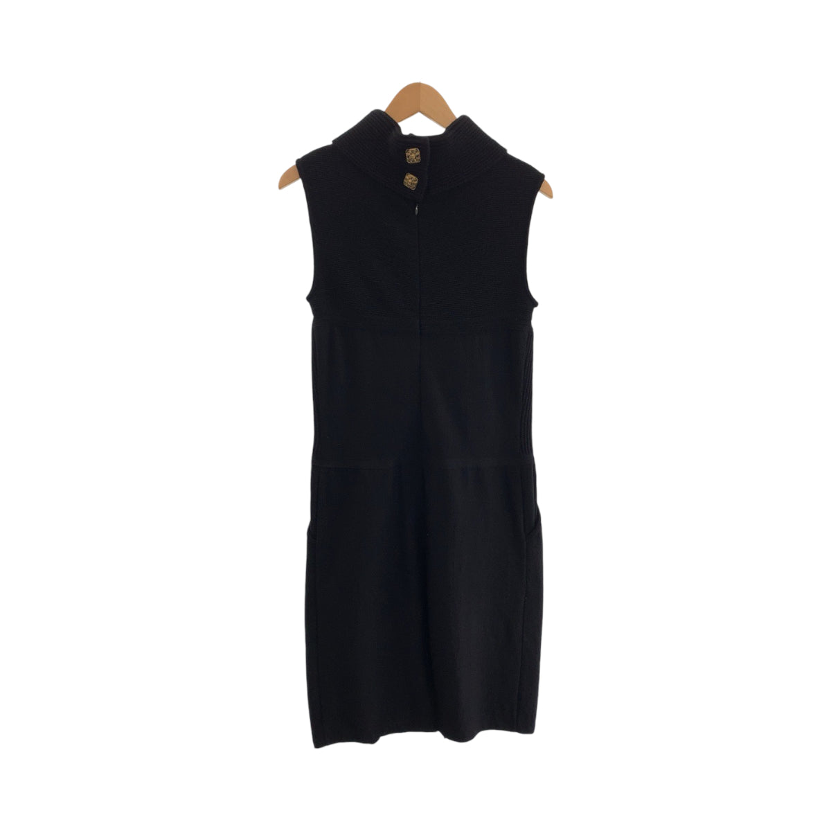 13204
 CHANEL Gripoa Button Size 34 Black Wool P41644K03099 Sleeveless Knit Dress for Women