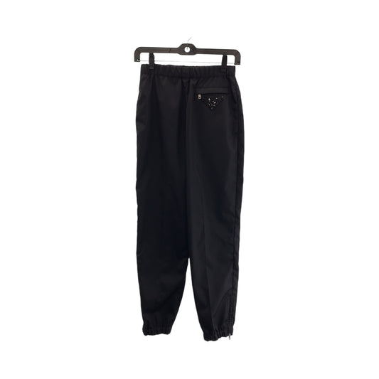 13206
PRADA プラダ ビジュー トライアングル ロゴ サイズ36 ブラック 黒 シルバー金具 ナイロン ジョガーパンツ ナイロンパンツ ロングパンツ  レディース