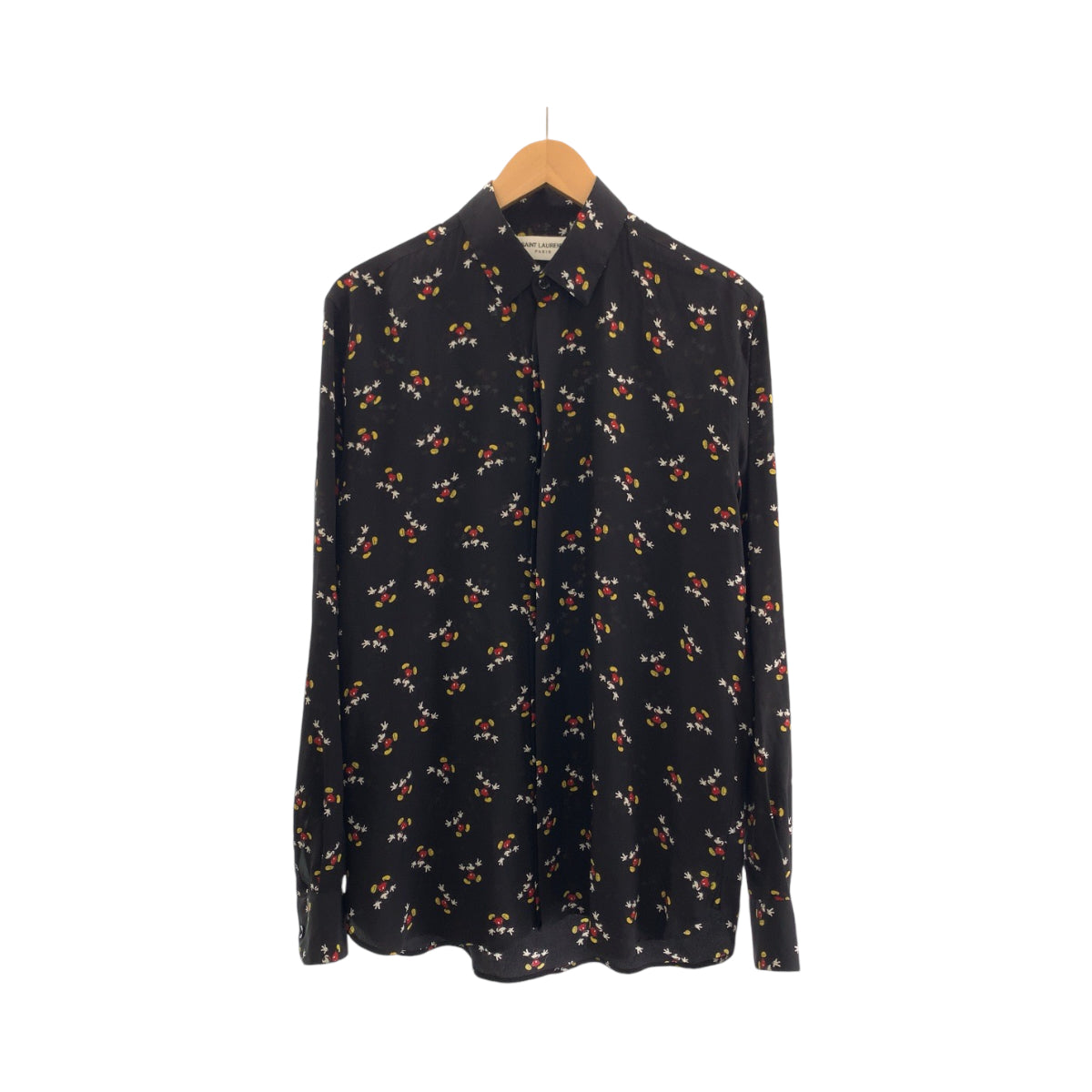 SAINT LAURENT サンローラン ミッキー柄 サイズ38 ブラック 黒 マルチカラー シルク UP53 2018 00111 長袖シャツ ドレスシャツ  メンズ