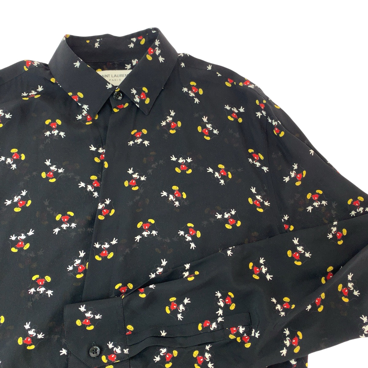 SAINT LAURENT サンローラン ミッキー柄 サイズ38 ブラック 黒 マルチカラー シルク UP53 2018 00111 長袖シャツ ドレスシャツ  メンズ