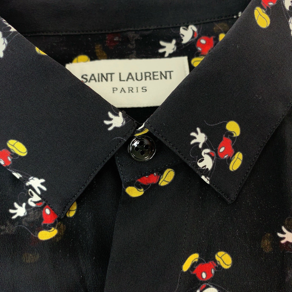 SAINT LAURENT サンローラン ミッキー柄 サイズ38 ブラック 黒 マルチカラー シルク UP53 2018 00111 長袖シャツ ドレスシャツ  メンズ