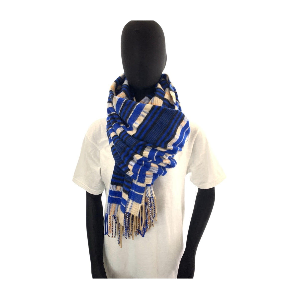 13216
 HERMES 204cm x 73cm Blue Multicolor Cashmere Scarf Stole Shawl Large Size Women's