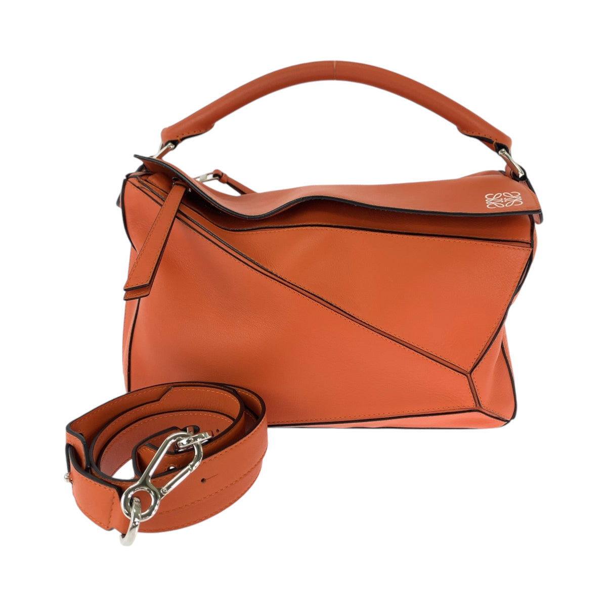 13217
LOEWE ロエベ アナグラム パズルバッグ オレンジ シルバー金具 カーフ ハンドバッグ ショルダーバッグ 2way  レディース