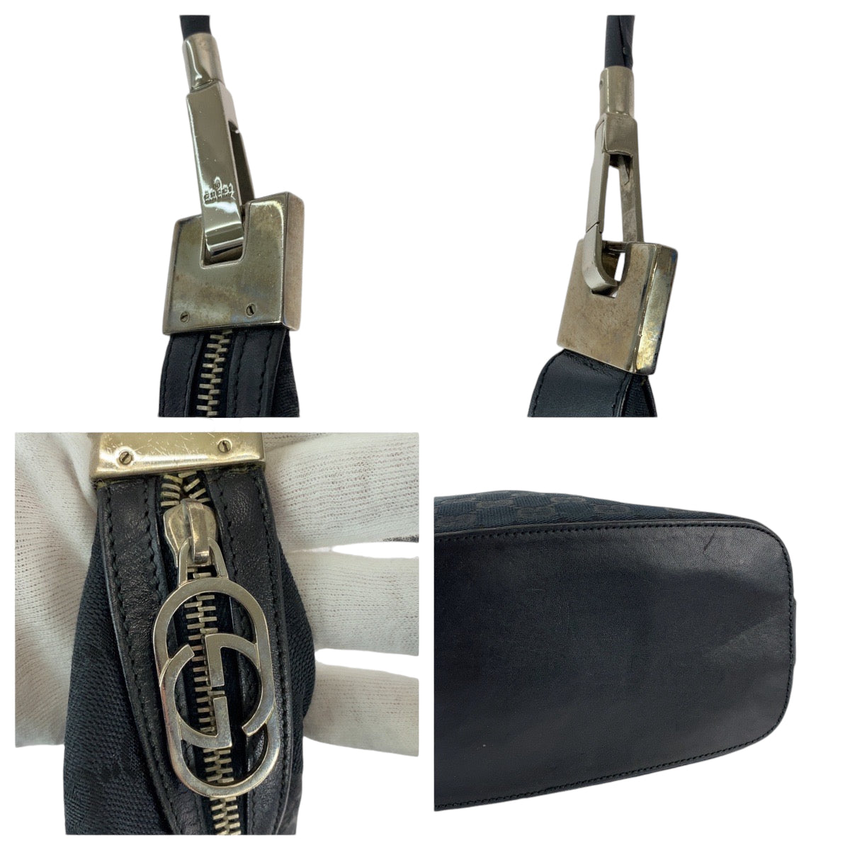 13221
GUCCI グッチ ブラック 黒 シルバー金具 GGキャンバス 001 3814 ホーボー ショルダーバッグ 肩掛け  レディース