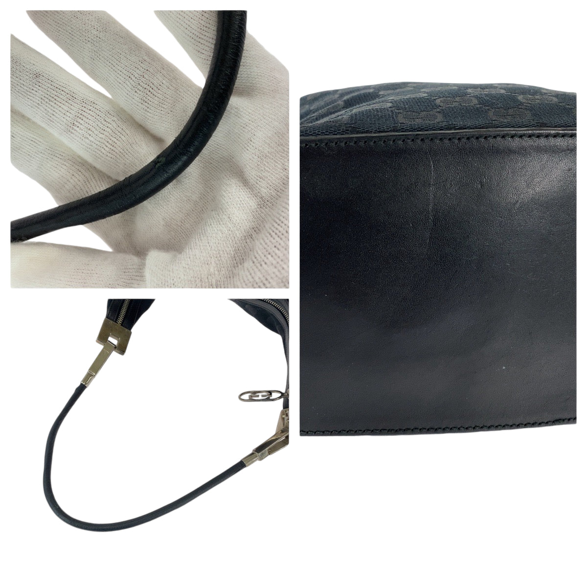13221
GUCCI グッチ ブラック 黒 シルバー金具 GGキャンバス 001 3814 ホーボー ショルダーバッグ 肩掛け  レディース