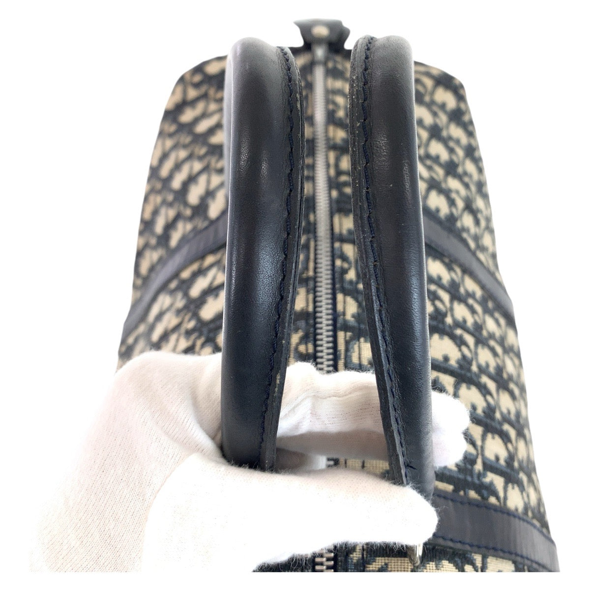 13223
Christian Dior クリスチャンディオール ヴィンテージ トロッター ネイビー シルバー金具 キャンバス / レザー ボストンバッグ ハンドバッグ  レディース