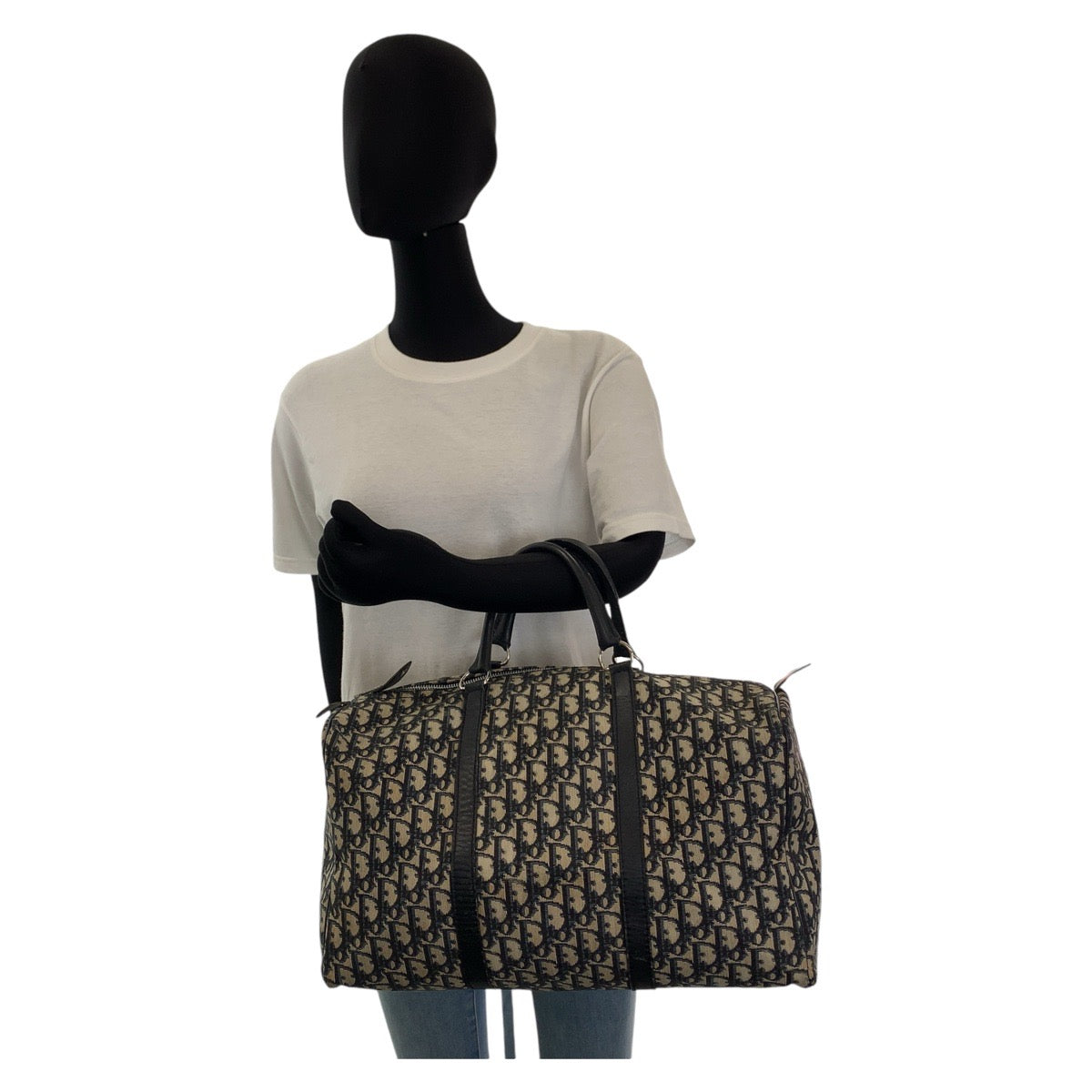 13223
Christian Dior クリスチャンディオール ヴィンテージ トロッター ネイビー シルバー金具 キャンバス / レザー ボストンバッグ ハンドバッグ  レディース