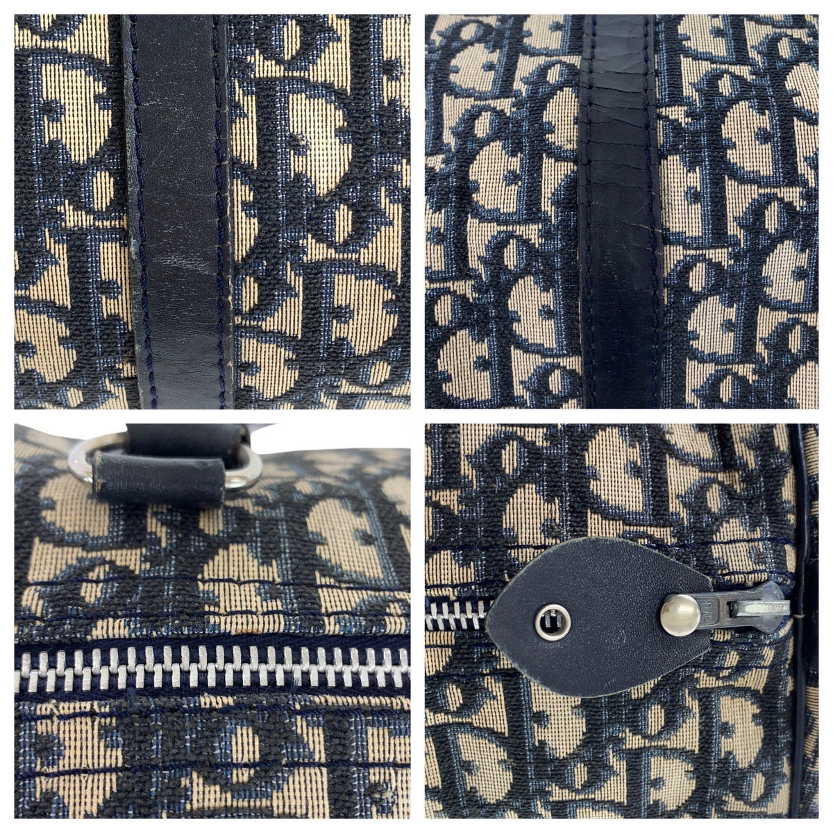 13223
Christian Dior クリスチャンディオール ヴィンテージ トロッター ネイビー シルバー金具 キャンバス / レザー ボストンバッグ ハンドバッグ  レディース
