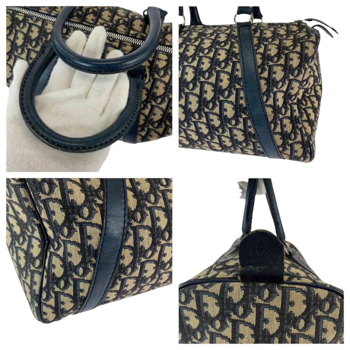 13224
Dior ディオール ヴィンテージ トロッター ネイビー ベージュ シルバー金具 キャンバス ボストンバッグ ハンドバッグ  レディース