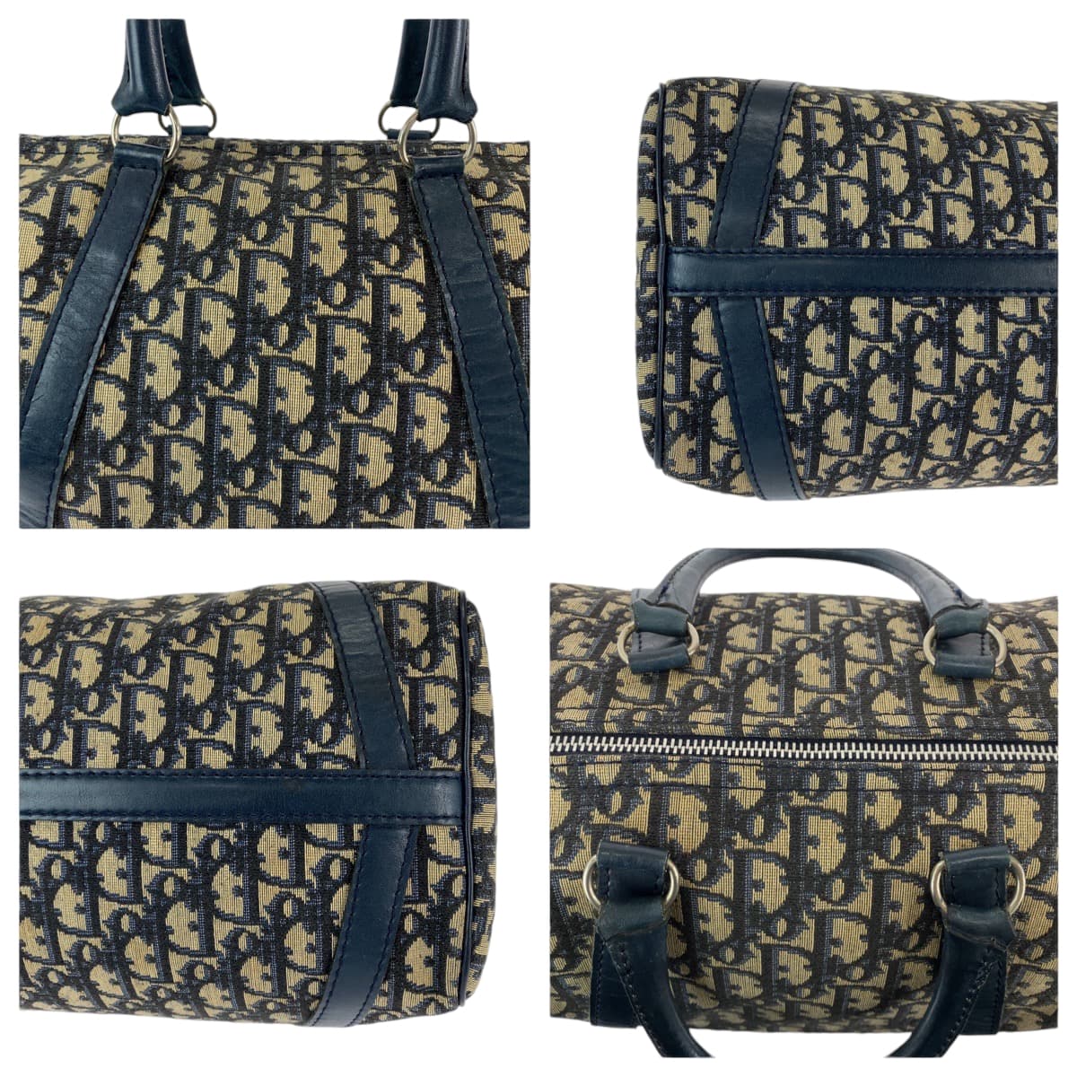 13224
Dior ディオール ヴィンテージ トロッター ネイビー ベージュ シルバー金具 キャンバス ボストンバッグ ハンドバッグ  レディース