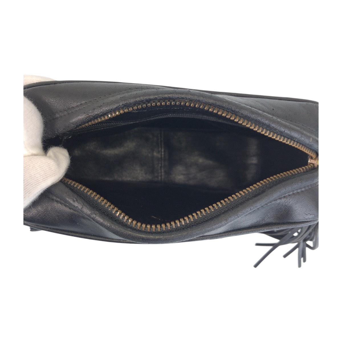 14057
CHANEL シャネル ヴィンテージ マトラッセ ココマーク フリンジ ブラック 黒 ゴールド金具 ラムスキン チェーンショルダーバッグ カメラバッグ  レディース AB140
