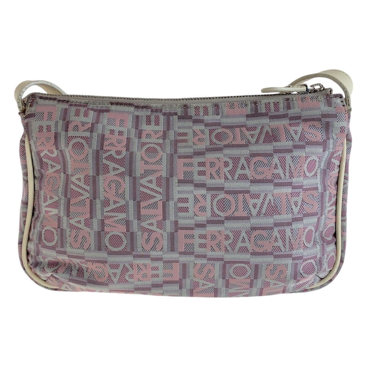 13237
Salvatore Ferragamo サルヴァトーレフェラガモ パープル ピンク ホワイト シルバー金具 キャンバス / レザー 斜め掛け ショルダーバッグ ポシェット  レディース