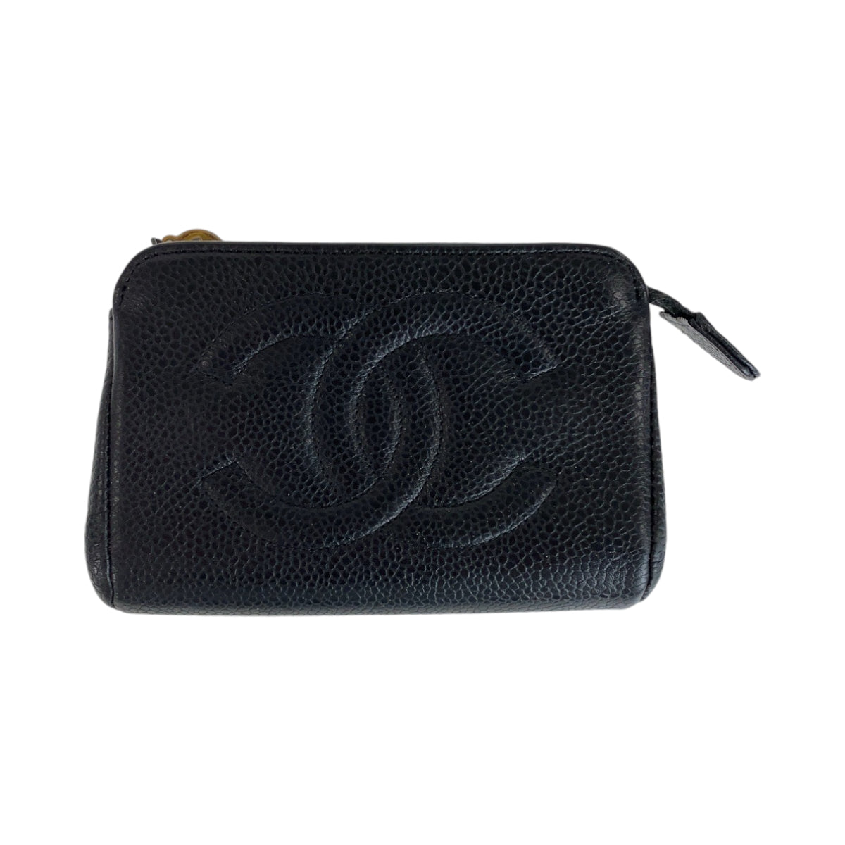 13240
CHANEL シャネル ヴィンテージ ココマーク ブラック 黒 ゴールド金具 キャビアスキン ポーチ アクセサリーポーチ  レディース