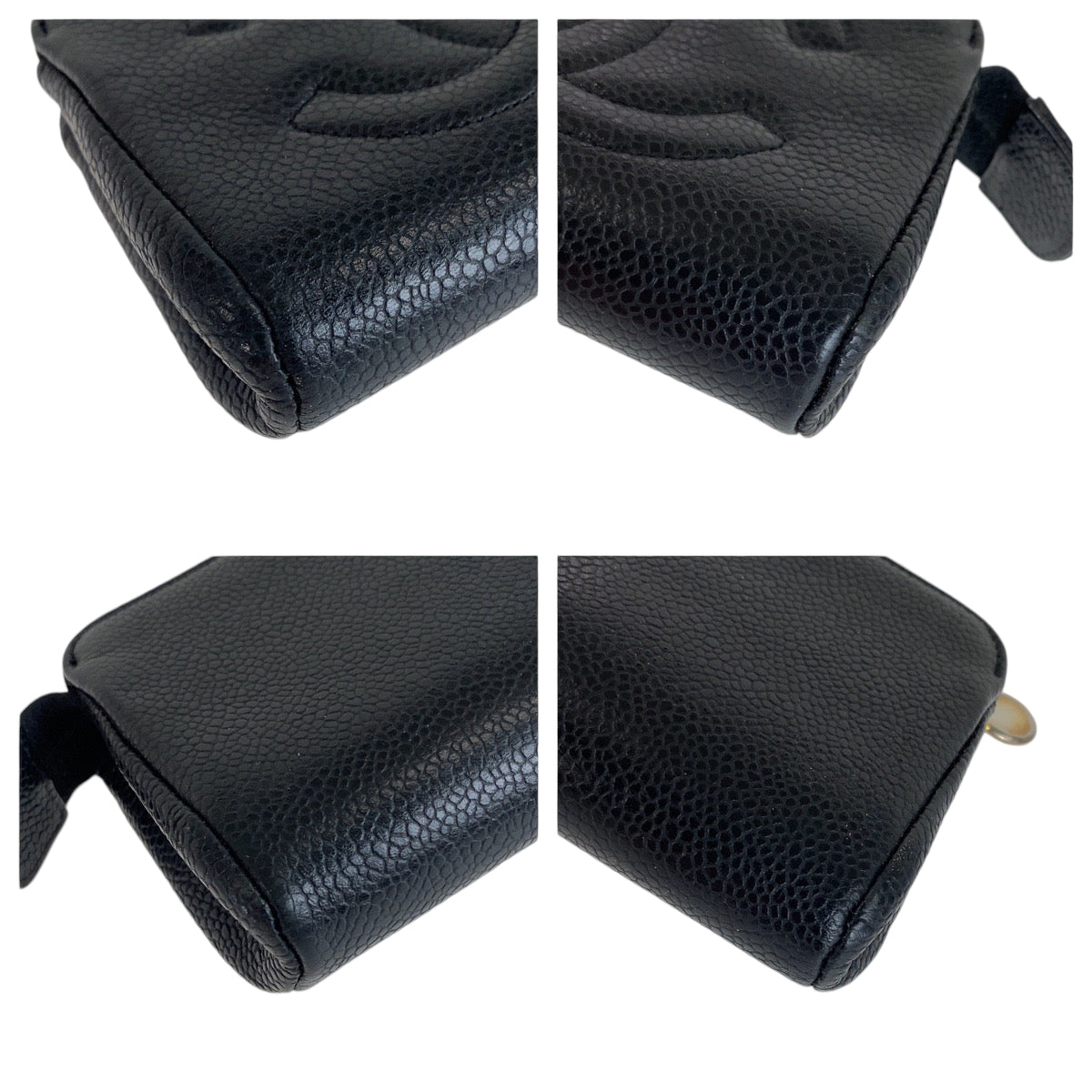 13240
CHANEL シャネル ヴィンテージ ココマーク ブラック 黒 ゴールド金具 キャビアスキン ポーチ アクセサリーポーチ  レディース
