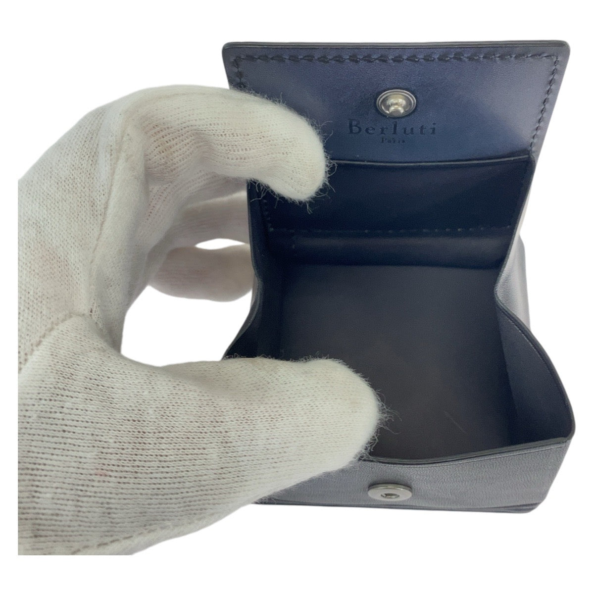 13243
Berluti ベルルッティ カリグラフィー スクリット カヤ ネイビー シルバー金具 レザー コインケース 小銭入れ  メンズ