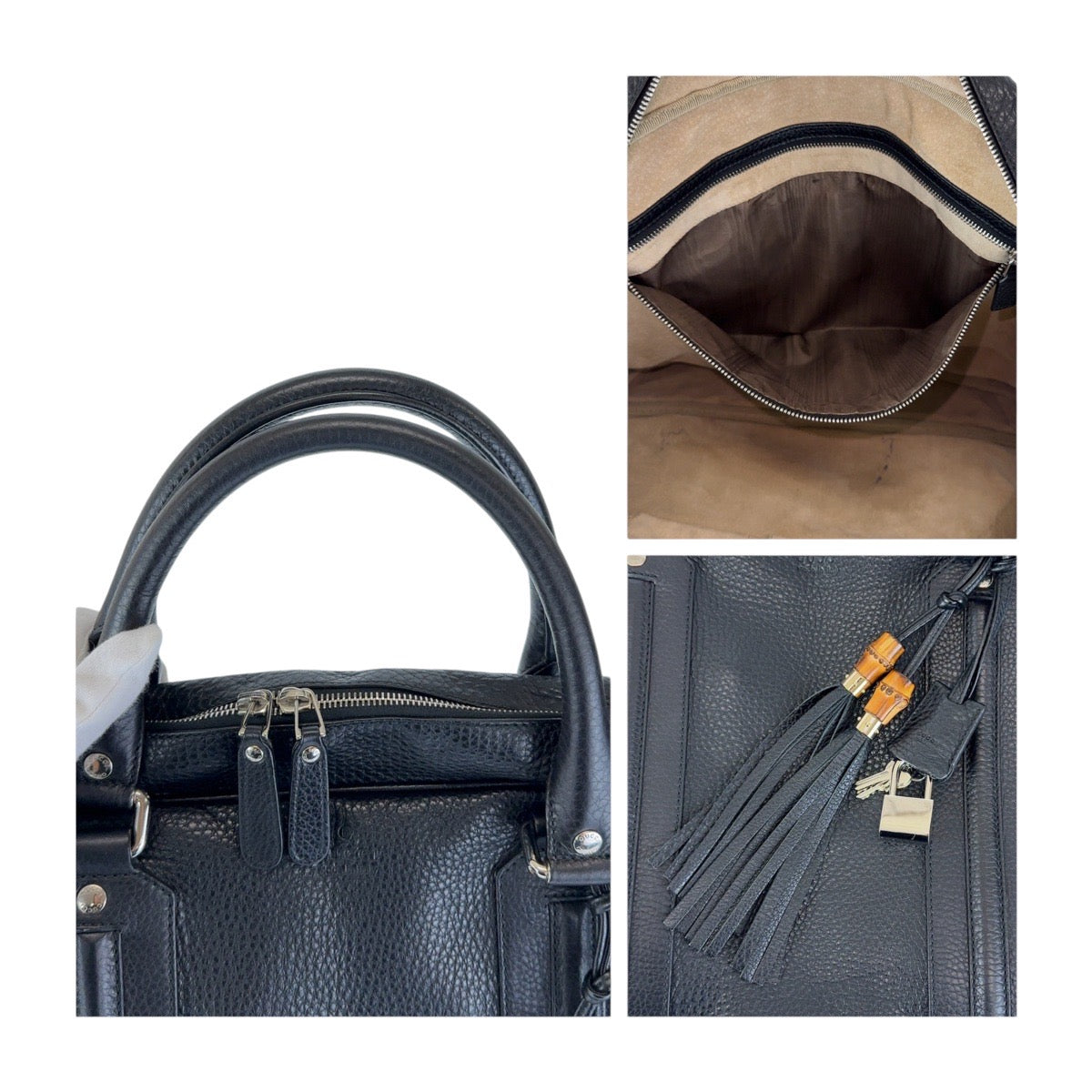 13244
GUCCI グッチ バンブー タッセル ブラック 黒 シルバー金具 レザー 231850 ビジネスバッグ ブリーフケース ショルダーバッグ 2WAY  メンズ ABP40