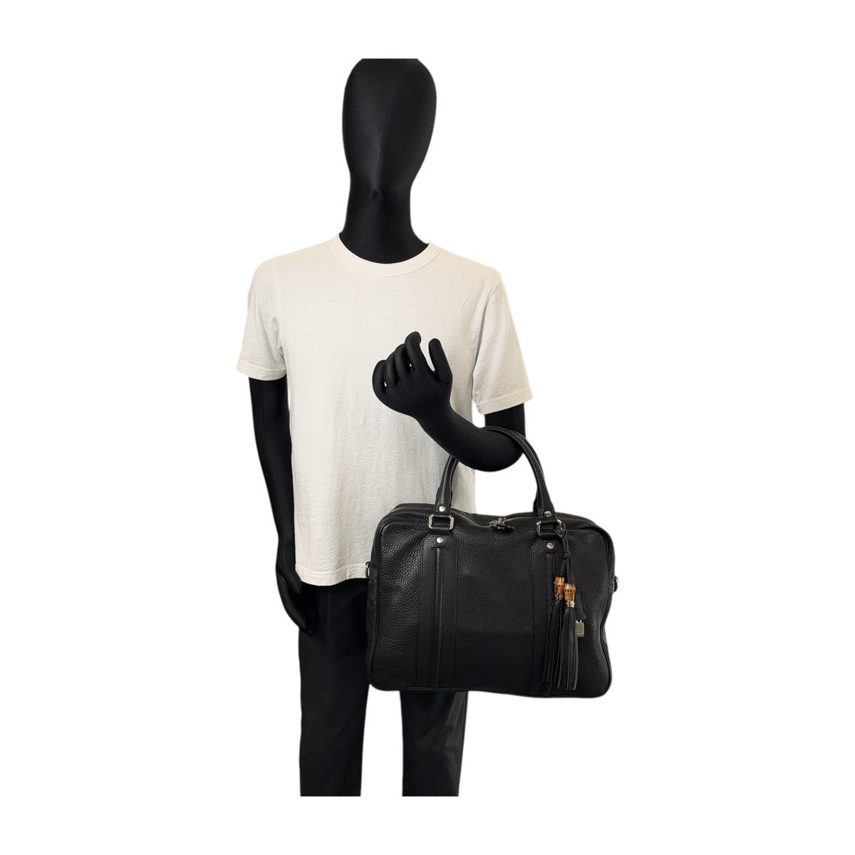 13244
GUCCI グッチ バンブー タッセル ブラック 黒 シルバー金具 レザー 231850 ビジネスバッグ ブリーフケース ショルダーバッグ 2WAY  メンズ ABP40