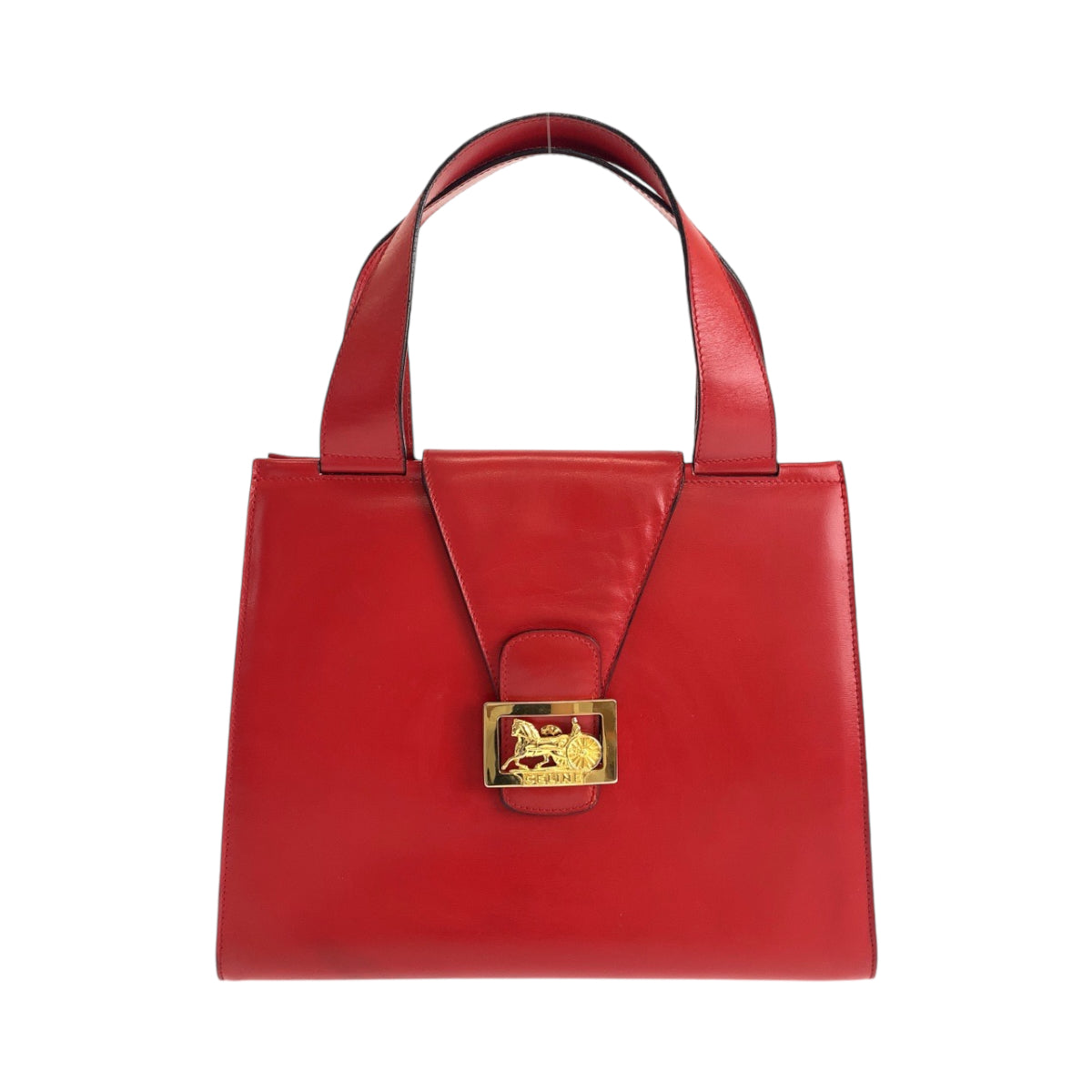 13246
CELINE セリーヌ ヴィンテージ ホースキャリッジ 馬車 レッド ゴールド金具 レザー ハンドバッグ  レディース