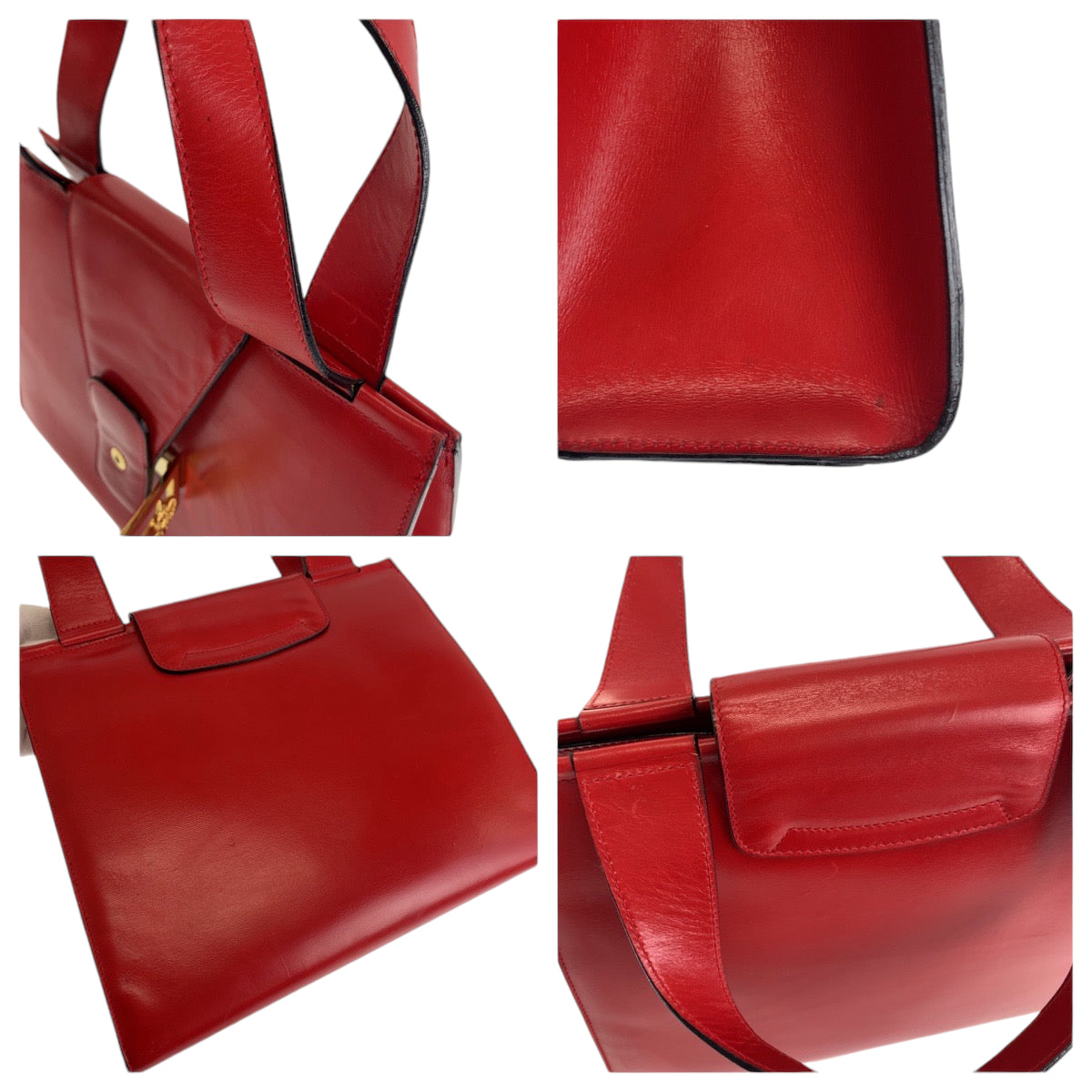 13246
CELINE セリーヌ ヴィンテージ ホースキャリッジ 馬車 レッド ゴールド金具 レザー ハンドバッグ  レディース