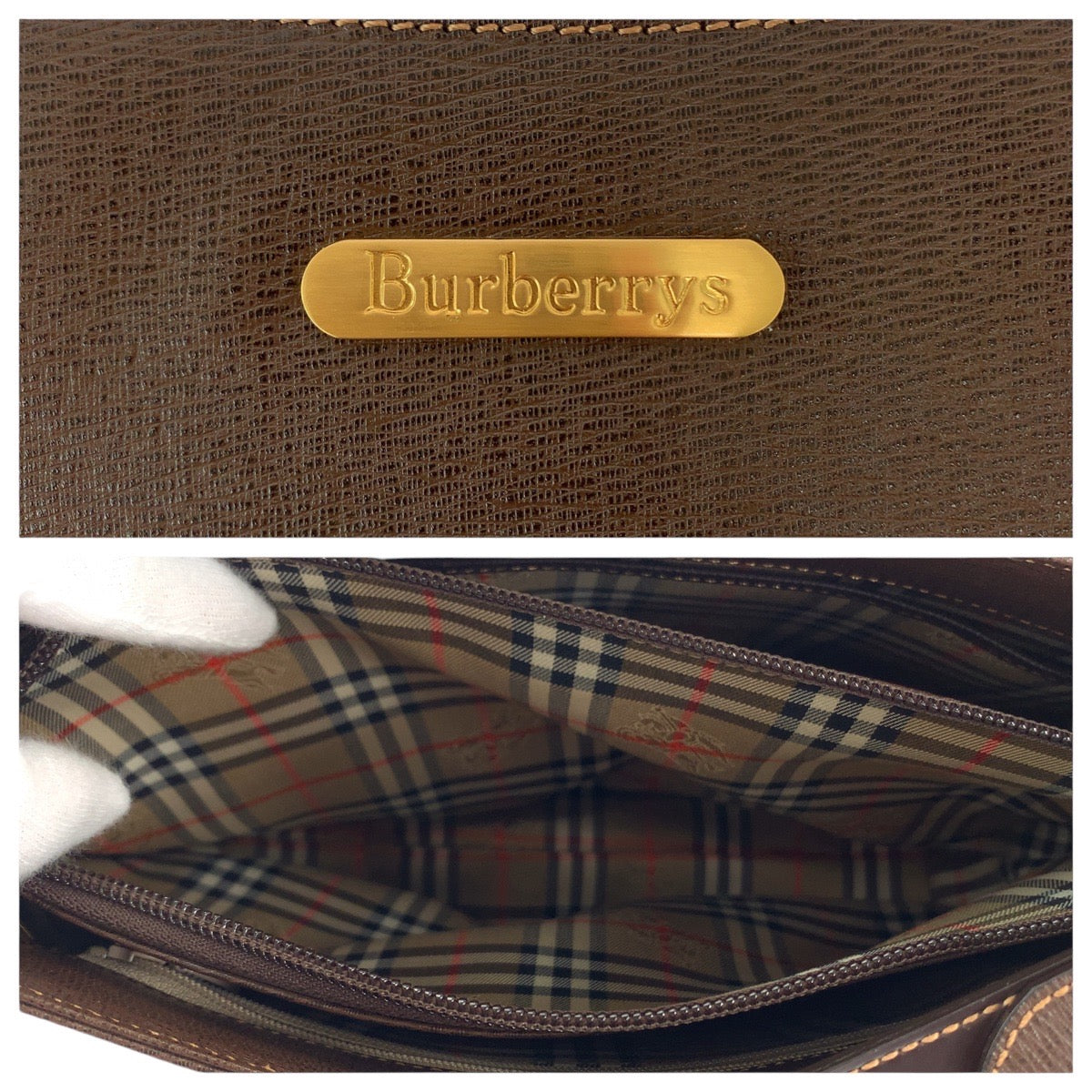 13249
BURBERRY バーバリー 中チェック柄 ブラウン ゴールド金具 レザー ホーボー ショルダーバッグ  レディース
