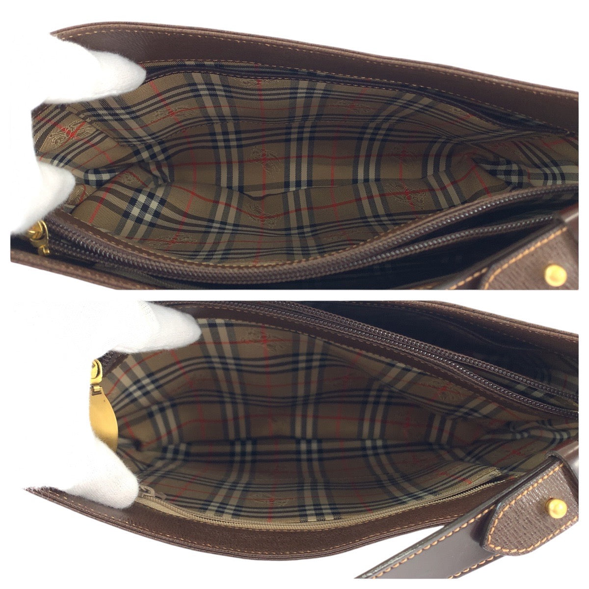 13249
BURBERRY バーバリー 中チェック柄 ブラウン ゴールド金具 レザー ホーボー ショルダーバッグ  レディース