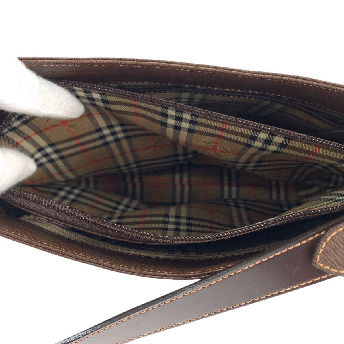 13249
BURBERRY バーバリー 中チェック柄 ブラウン ゴールド金具 レザー ホーボー ショルダーバッグ  レディース