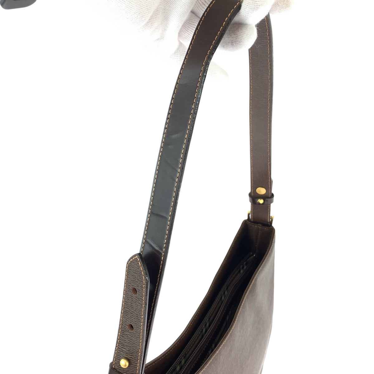 13249
BURBERRY バーバリー 中チェック柄 ブラウン ゴールド金具 レザー ホーボー ショルダーバッグ  レディース