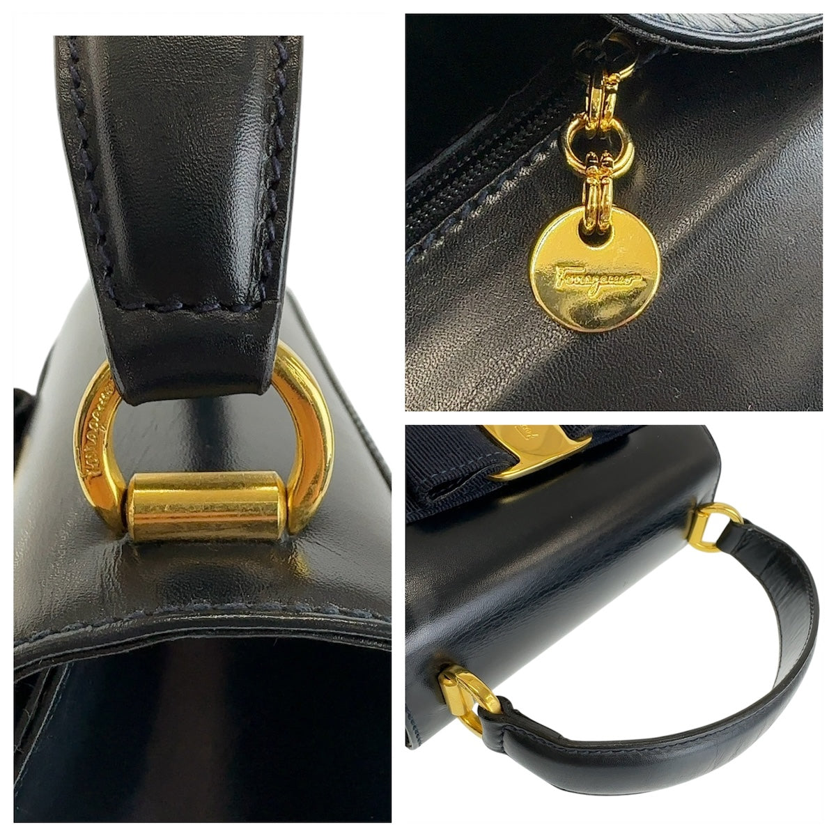 13250
Salvatore Ferragamo サルヴァトーレフェラガモ ヴィンテージ ヴァラリボン ネイビー ゴールド金具 レザー ハンドバッグ ショルダーバッグ 2way  レディース