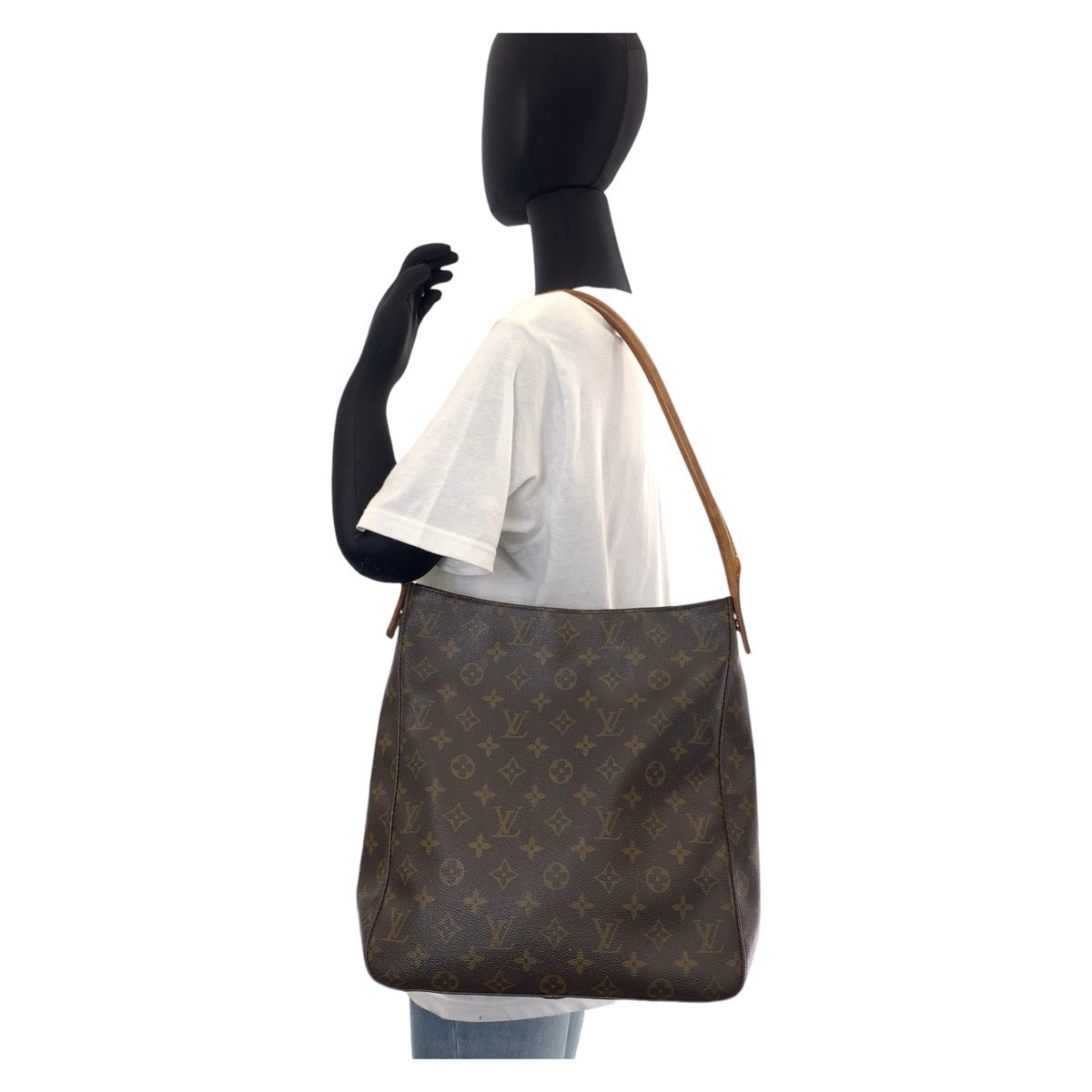 12788
LOUIS VUITTON ルイヴィトン モノグラム ルーピング GM ブラウン ベージュ ゴールド金具 PVC / レザー M51145 ショルダーバッグ  レディース