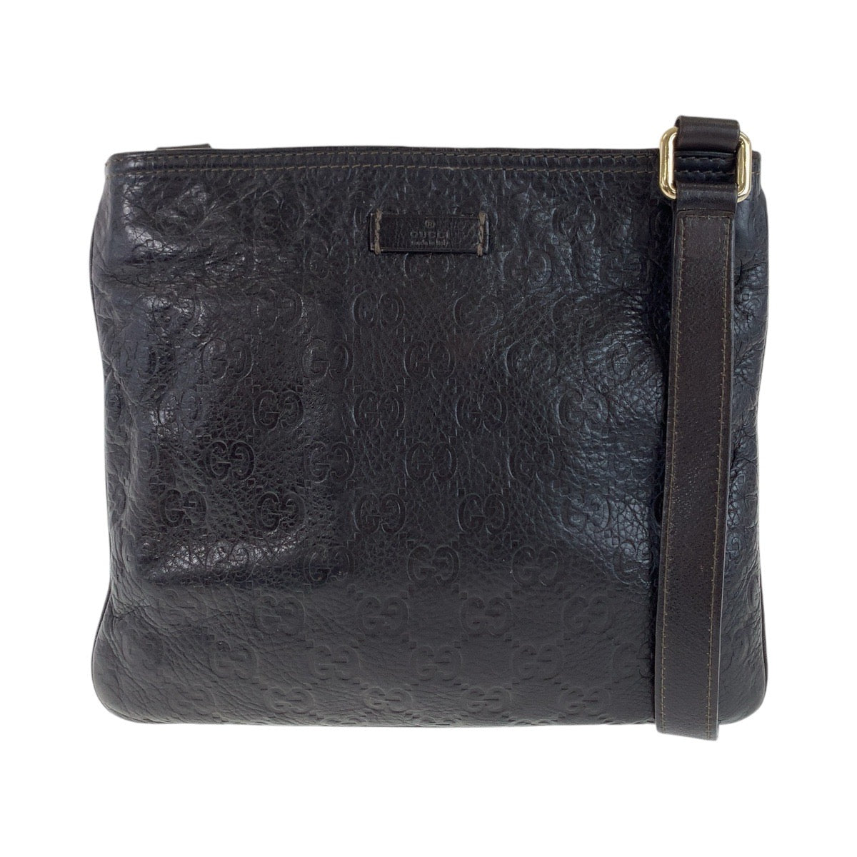 13252
GUCCI グッチ グッチシマ 男女兼用 ブラウン ゴールド金具 レザー 201538 斜め掛け ショルダーバッグ ポシェット  メンズ
