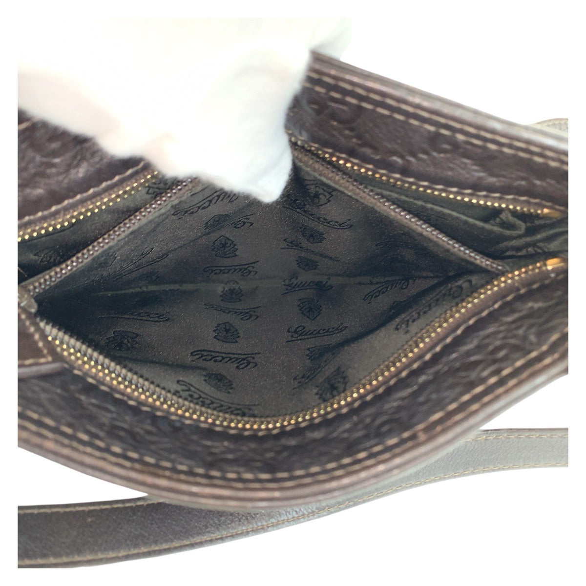 13252
GUCCI グッチ グッチシマ 男女兼用 ブラウン ゴールド金具 レザー 201538 斜め掛け ショルダーバッグ ポシェット  メンズ