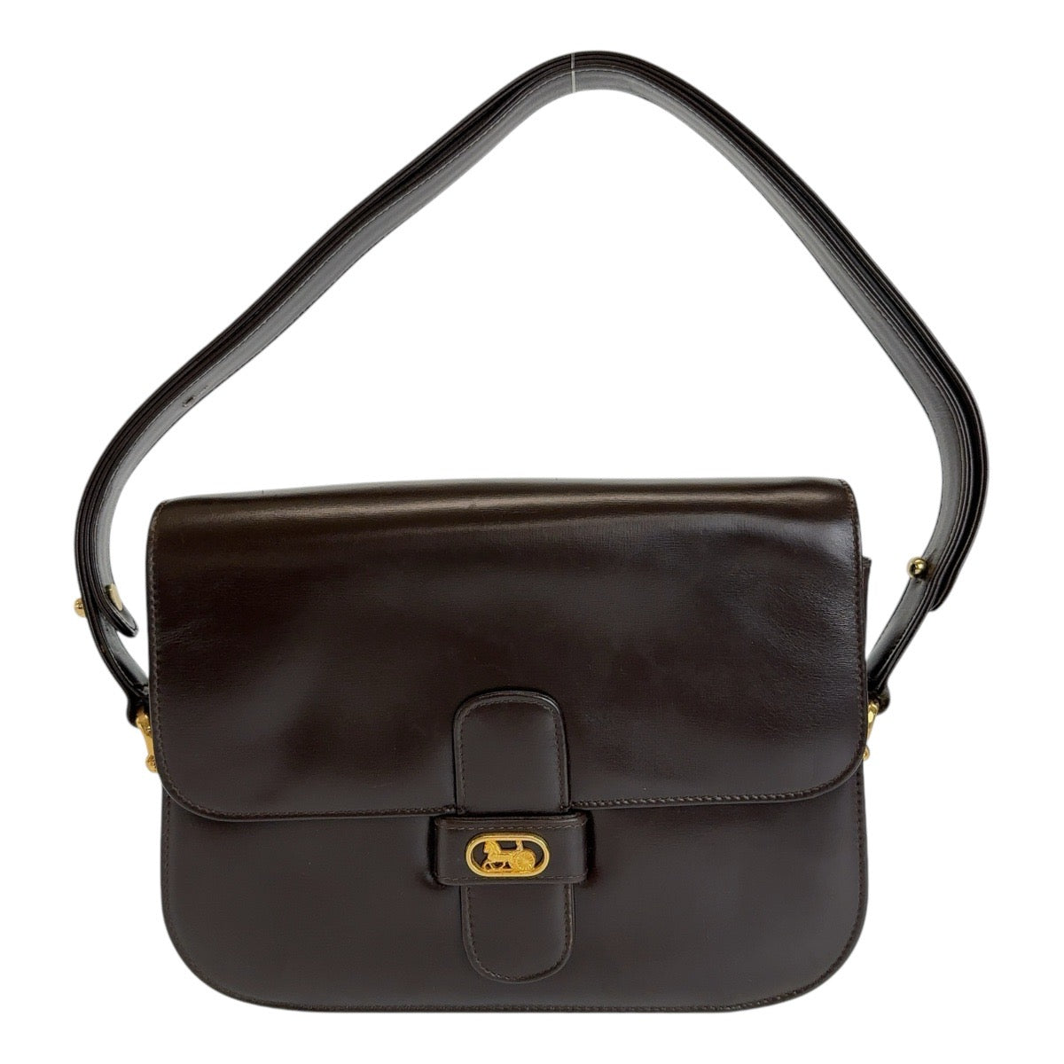 13253
CELINE セリーヌ ヴィンテージ 馬車金具 ブラウン ゴールド金具 レザー ショルダーバッグ  レディース