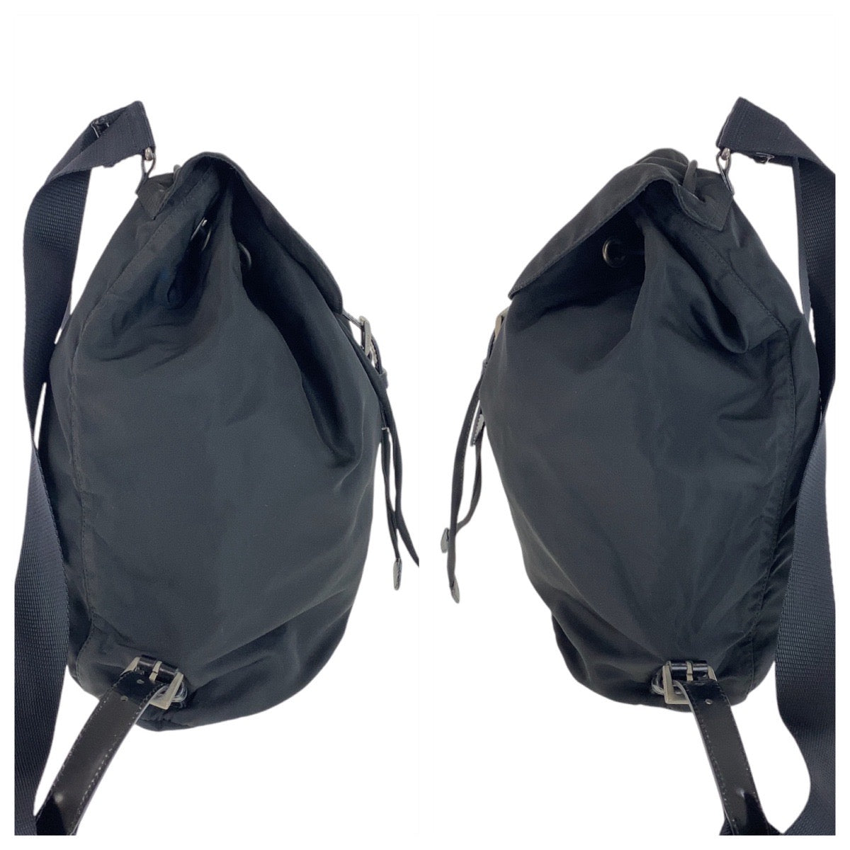13254
PRADA プラダ テスート 三角ロゴプレート ブラック シルバー金具 ナイロン バックパック リュック  レディース