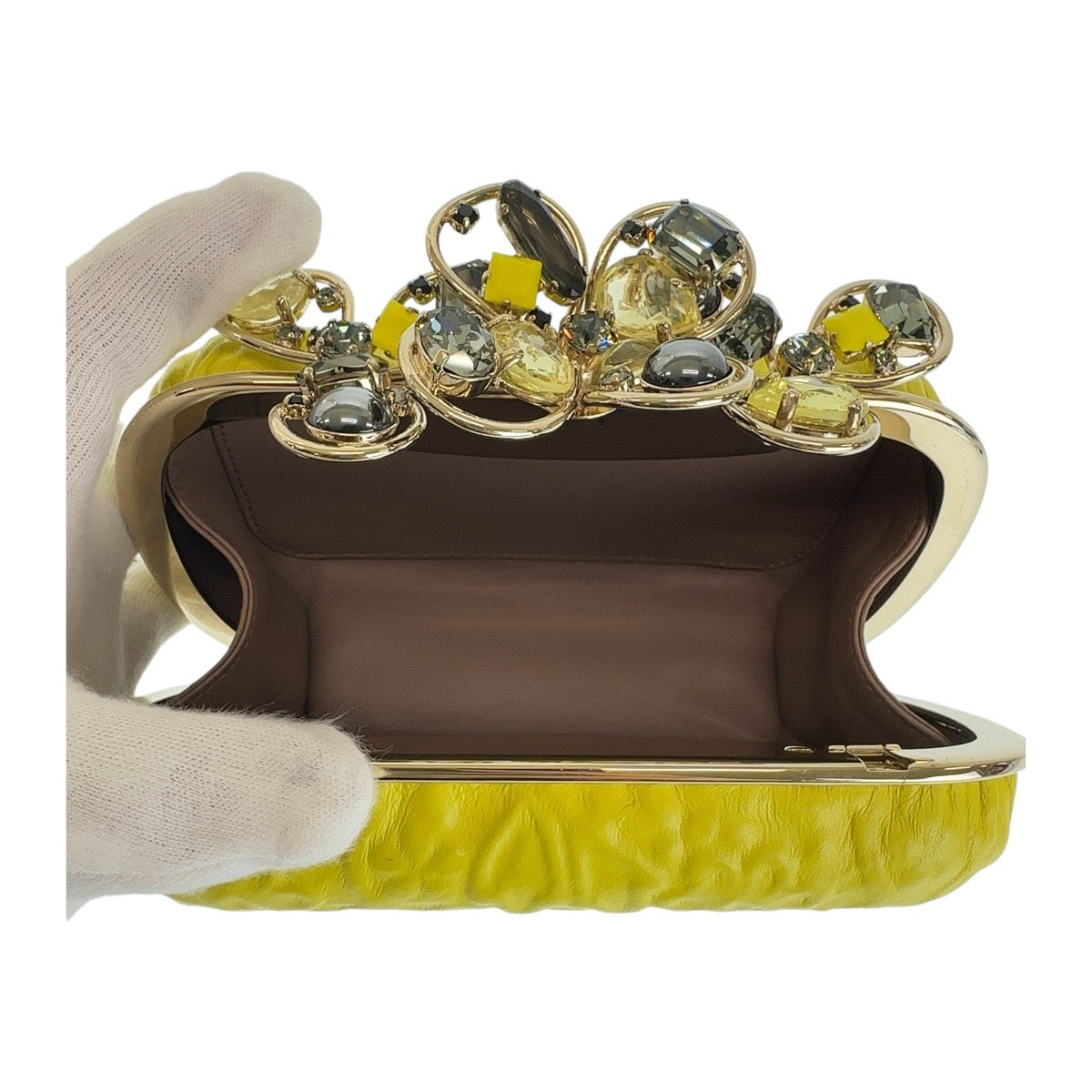 13255
NINA RICCI ニナリッチ イエロー ゴールド金具 レザー 斜め掛け ショルダーバッグ クラッチバッグ バニティバッグ  レディース