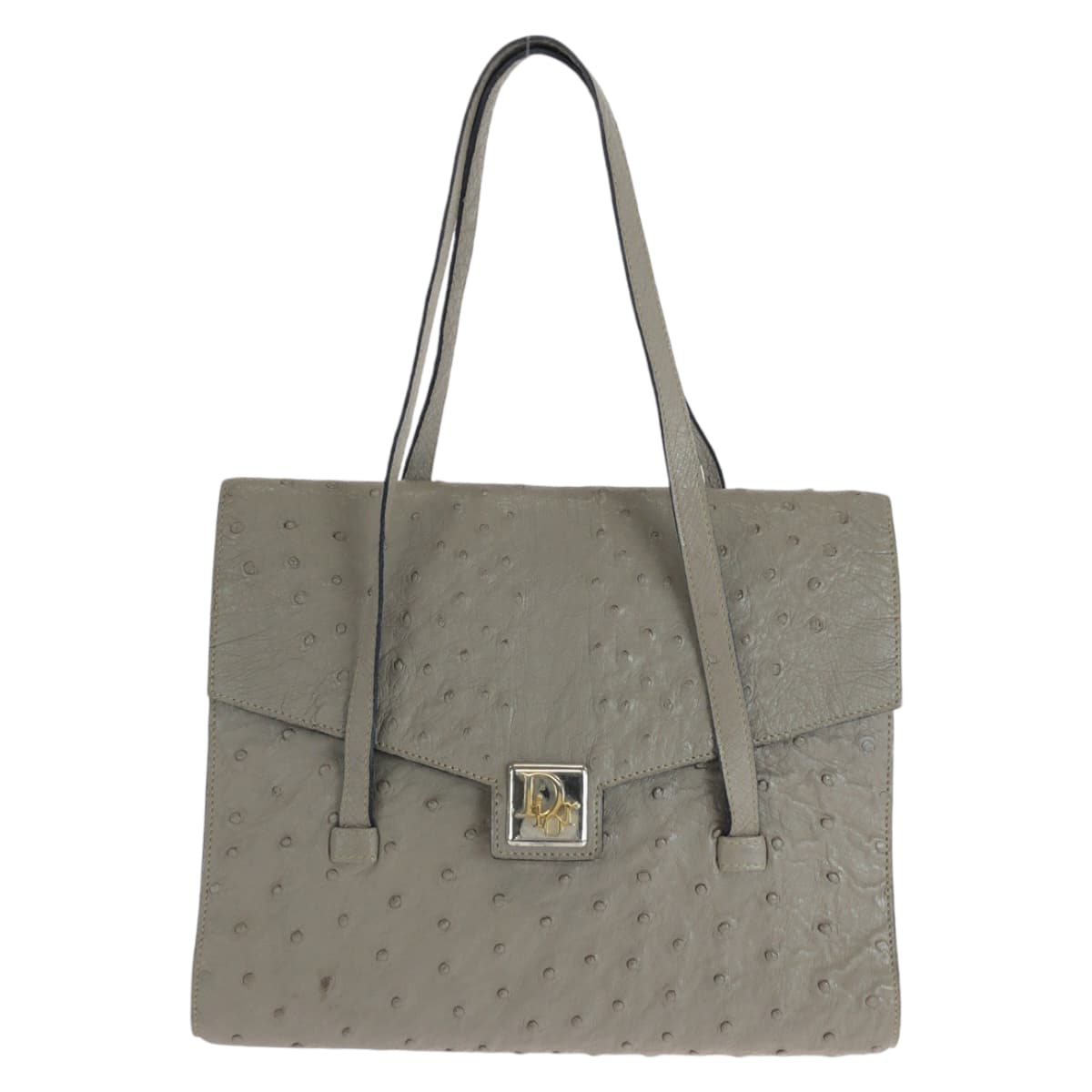 14059
Dior ディオール ヴィンテージ グレー シルバー金具 オーストリッチ ハンドバッグ ショルダーバッグ  レディース