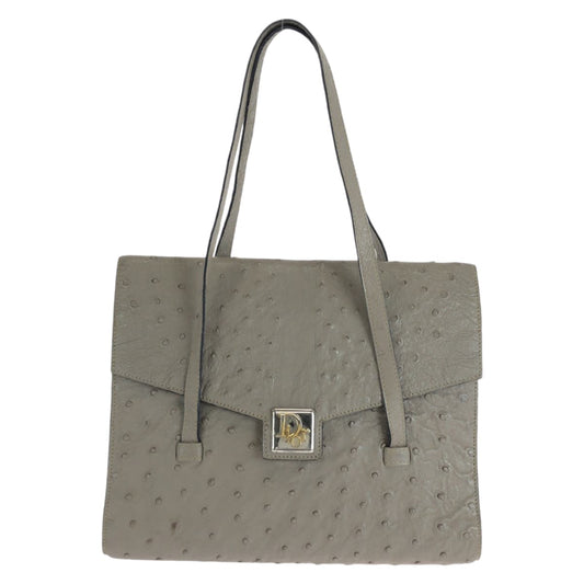 14059
Dior ディオール ヴィンテージ グレー シルバー金具 オーストリッチ ハンドバッグ ショルダーバッグ  レディース