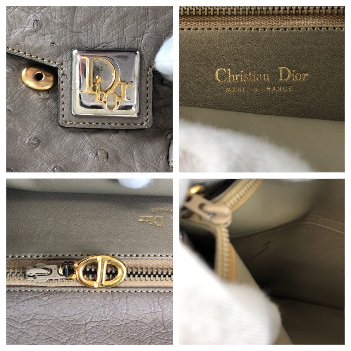 14059
Dior ディオール ヴィンテージ グレー シルバー金具 オーストリッチ ハンドバッグ ショルダーバッグ  レディース