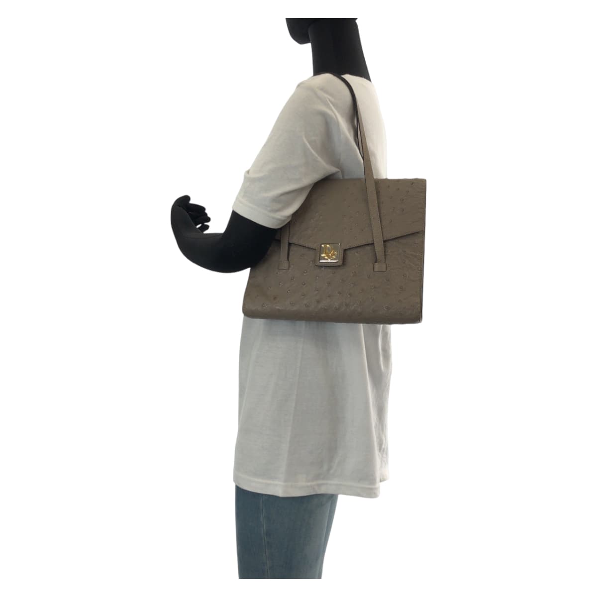 14059
Dior ディオール ヴィンテージ グレー シルバー金具 オーストリッチ ハンドバッグ ショルダーバッグ  レディース