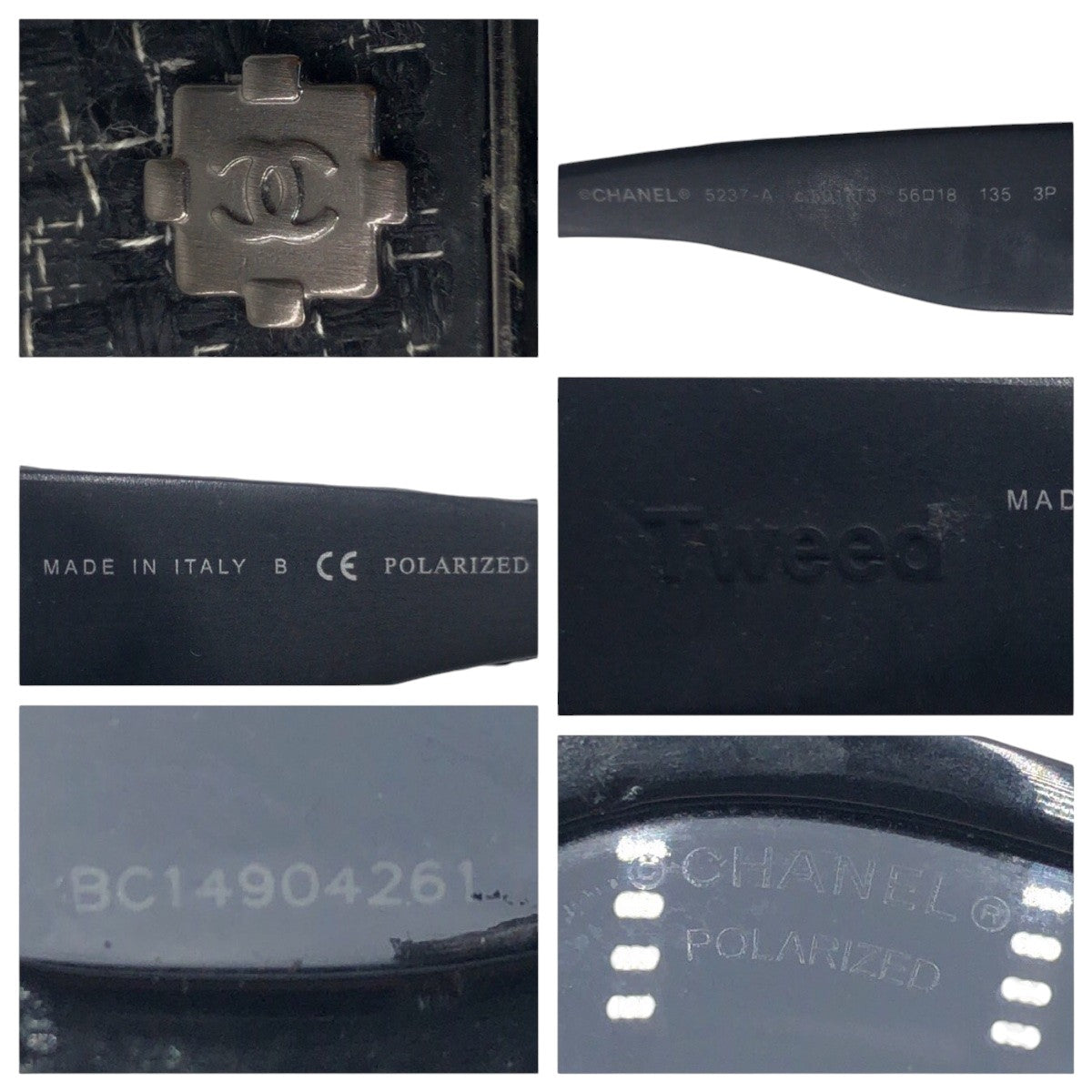 13262
CHANEL シャネル ココマーク ツイードテンプル ブラック 黒 プラスチック 5237-A c.501/T3 52□18 サングラス 偏光レンズ  POLARIZED バタフライ  レディース
