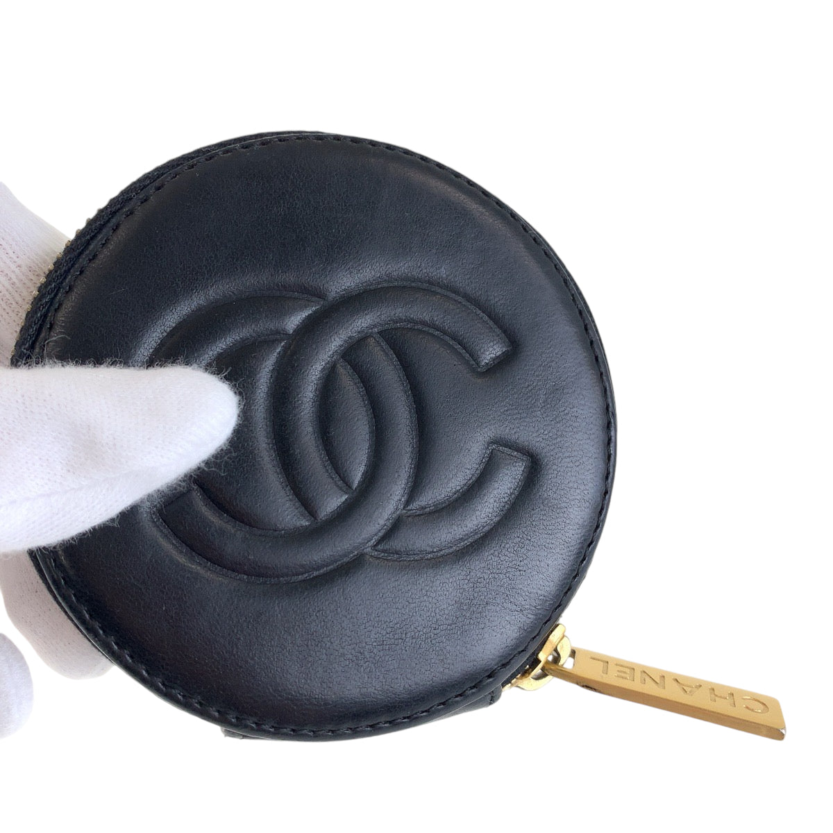 13265
CHANEL シャネル カメリア ココマーク ブラック 黒 ゴールド金具 ラムスキン コインケース  レディース