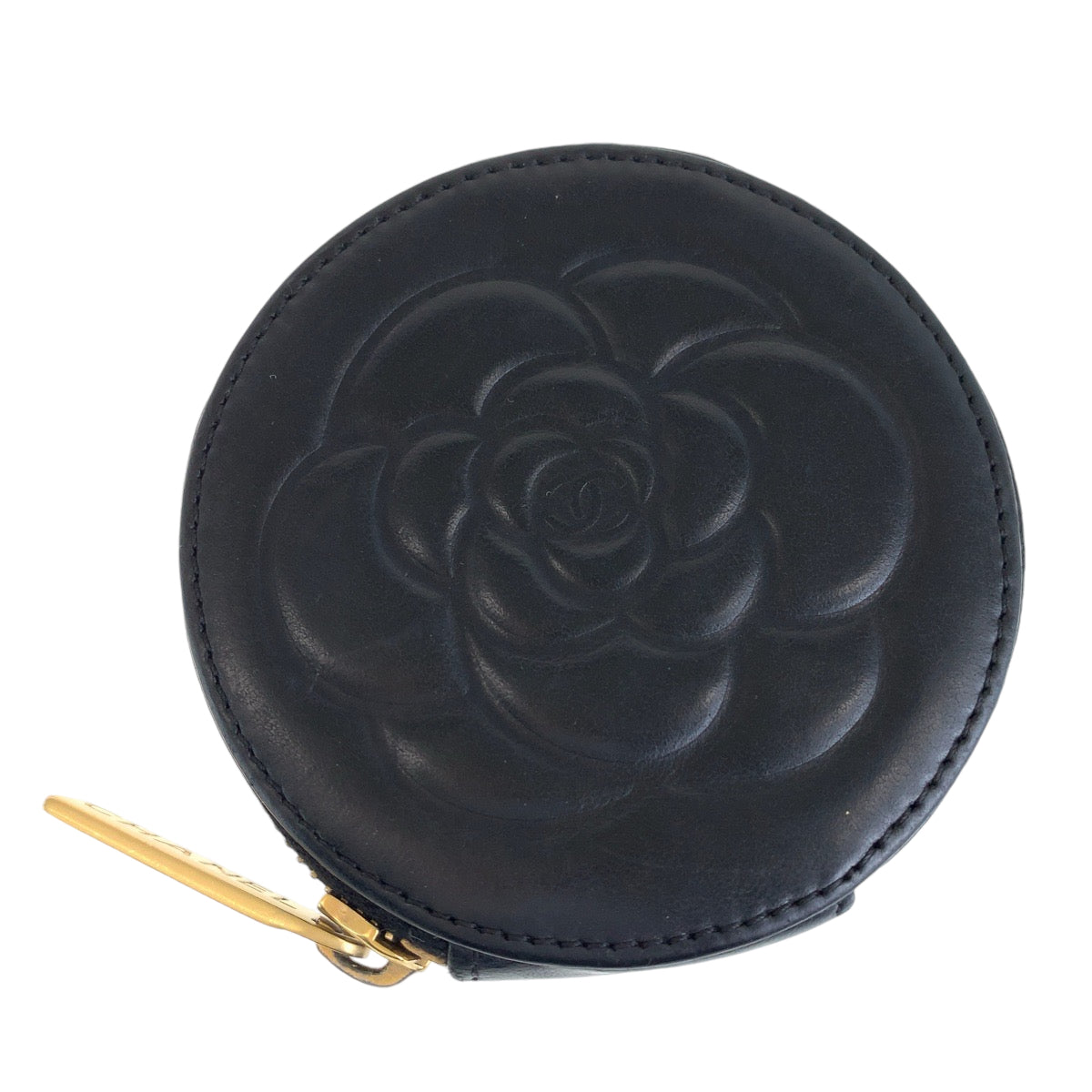 13265
CHANEL シャネル カメリア ココマーク ブラック 黒 ゴールド金具 ラムスキン コインケース  レディース