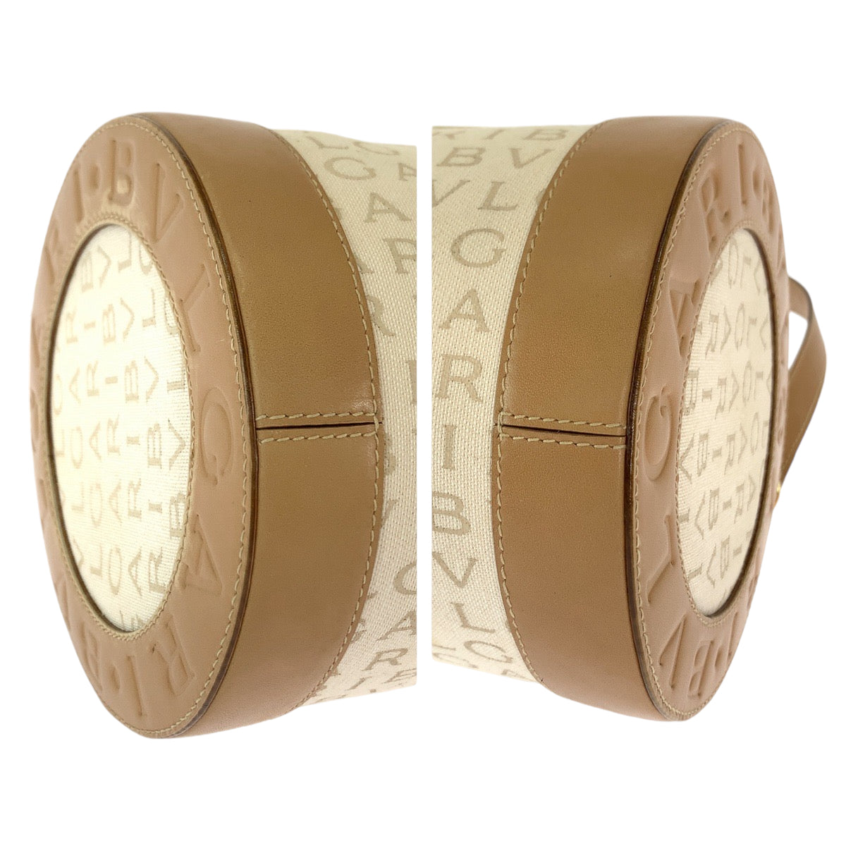 13267
BVLGARI ブルガリ ロゴマニア B-ゼロ1 ベージュ ブラウン ゴールド金具 キャンバス ショルダーバッグ バニテクバッグ アクセサリーポーチ  レディース