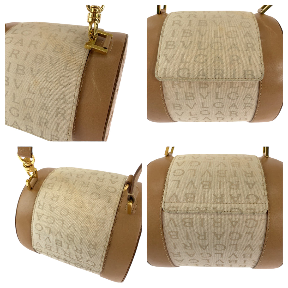 13267
BVLGARI ブルガリ ロゴマニア B-ゼロ1 ベージュ ブラウン ゴールド金具 キャンバス ショルダーバッグ バニテクバッグ アクセサリーポーチ  レディース