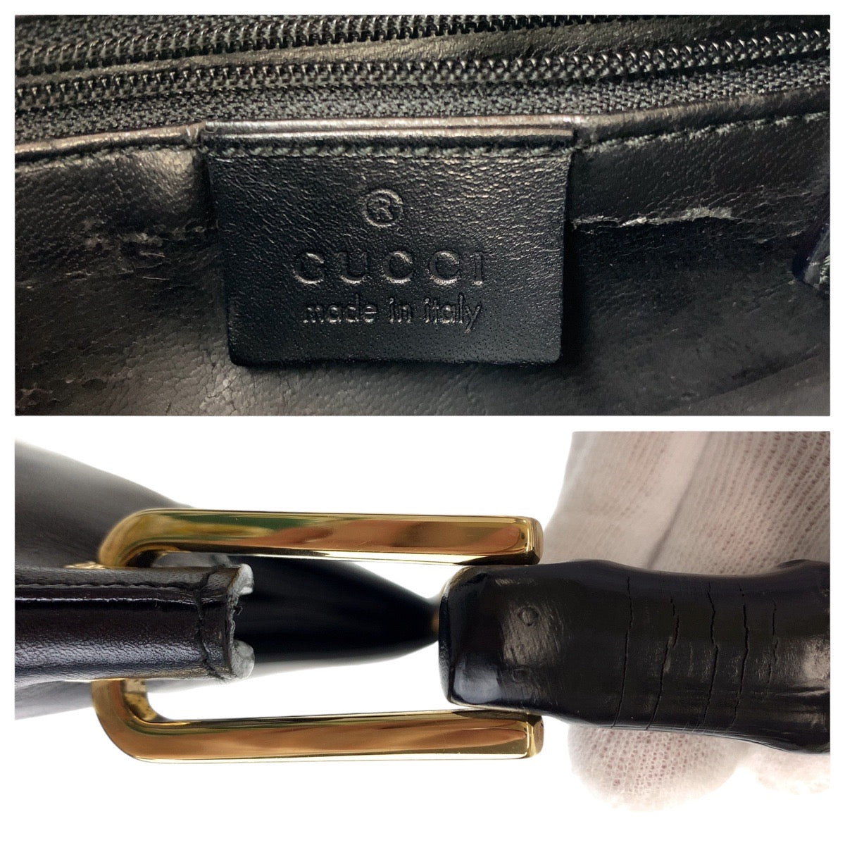 GUCCI グッチ バンブー ブラック 黒 ゴールド金具 レザー 001 3008 ショルダーバッグ  レディース