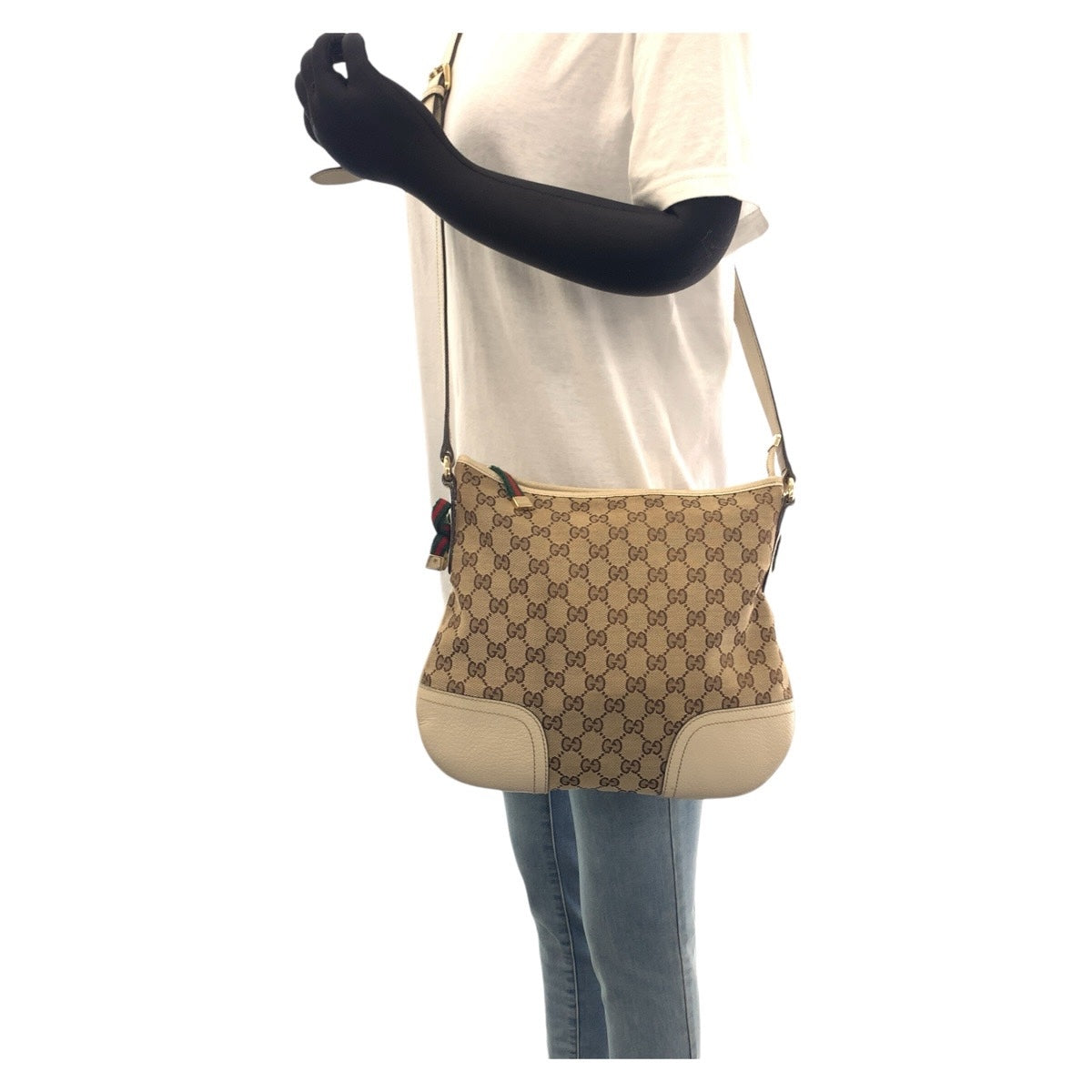 13269
GUCCI グッチ シェリーライン プリンシー ベージュ ホワイト ゴールド金具 GGキャンバス / レザー 204939 ショルダーバッグ ポシェット  レディース