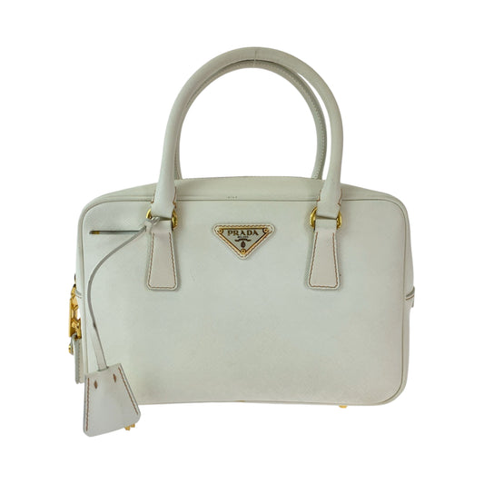 PRADA Saffiano Triangle Logo Plate Ivory Gold Hardware Leather BN1113 Handbag for Women