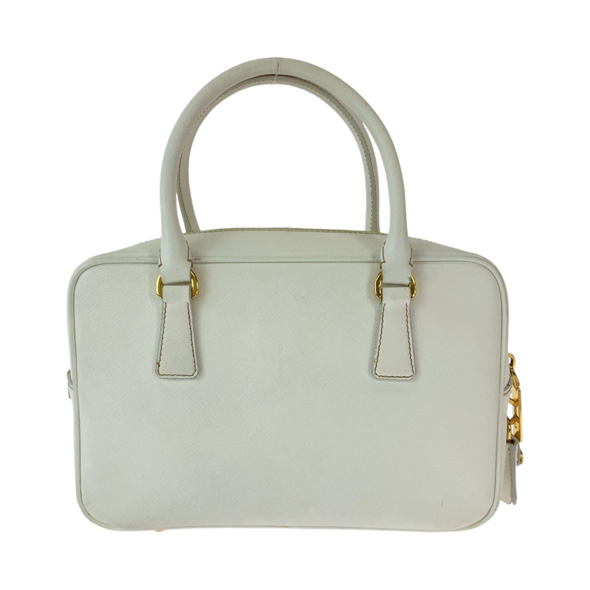 PRADA Saffiano Triangle Logo Plate Ivory Gold Hardware Leather BN1113 Handbag for Women