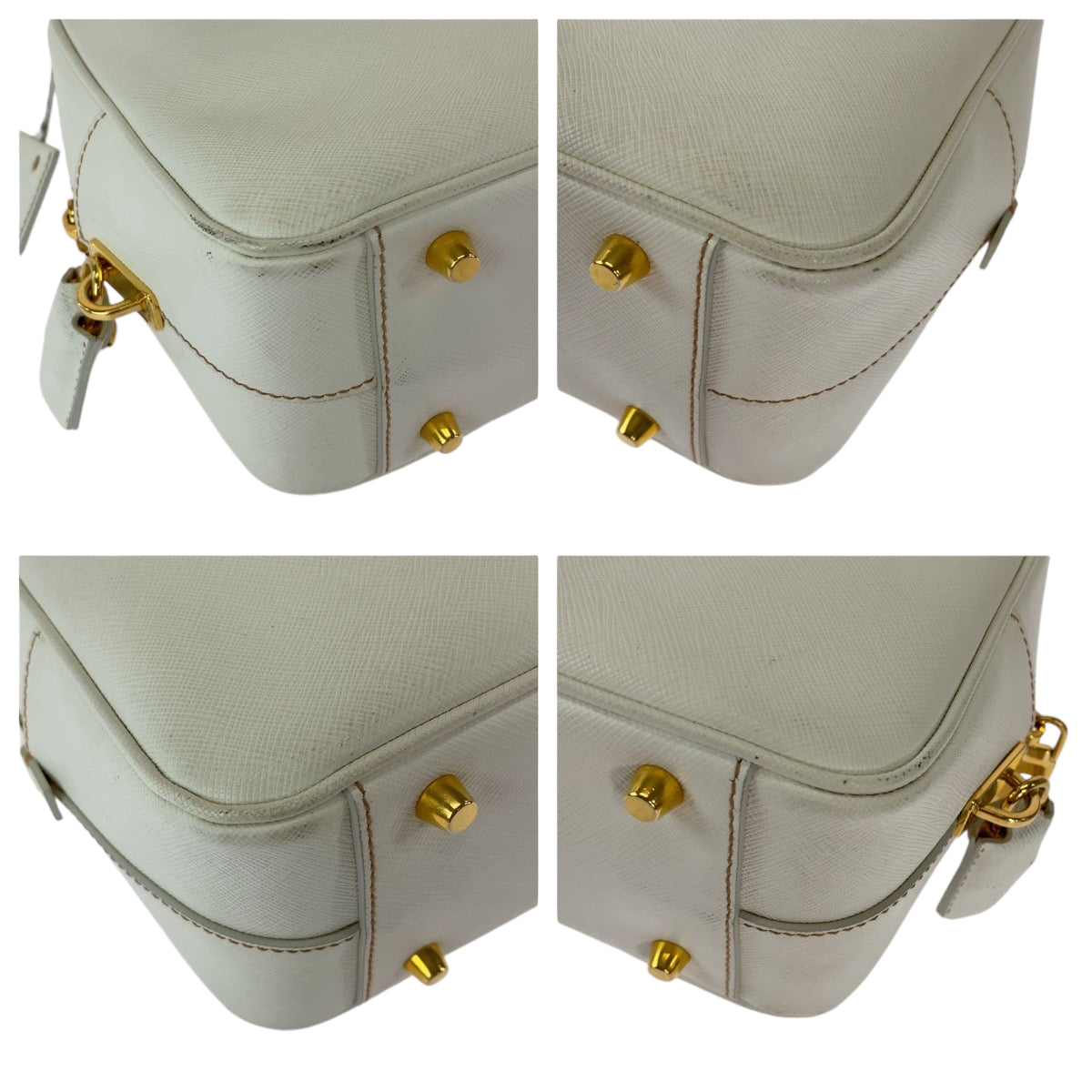 PRADA Saffiano Triangle Logo Plate Ivory Gold Hardware Leather BN1113 Handbag for Women