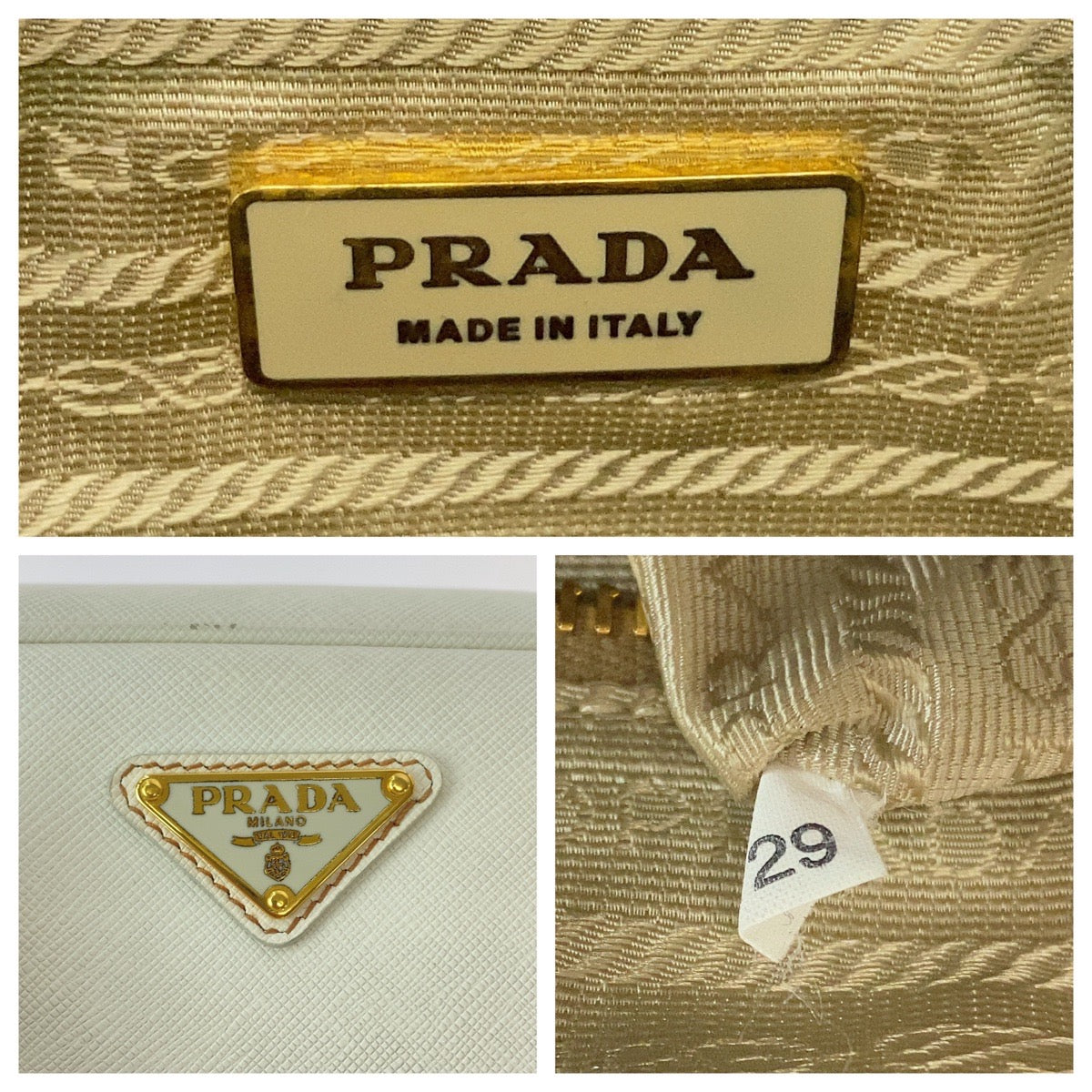 PRADA Saffiano Triangle Logo Plate Ivory Gold Hardware Leather BN1113 Handbag for Women