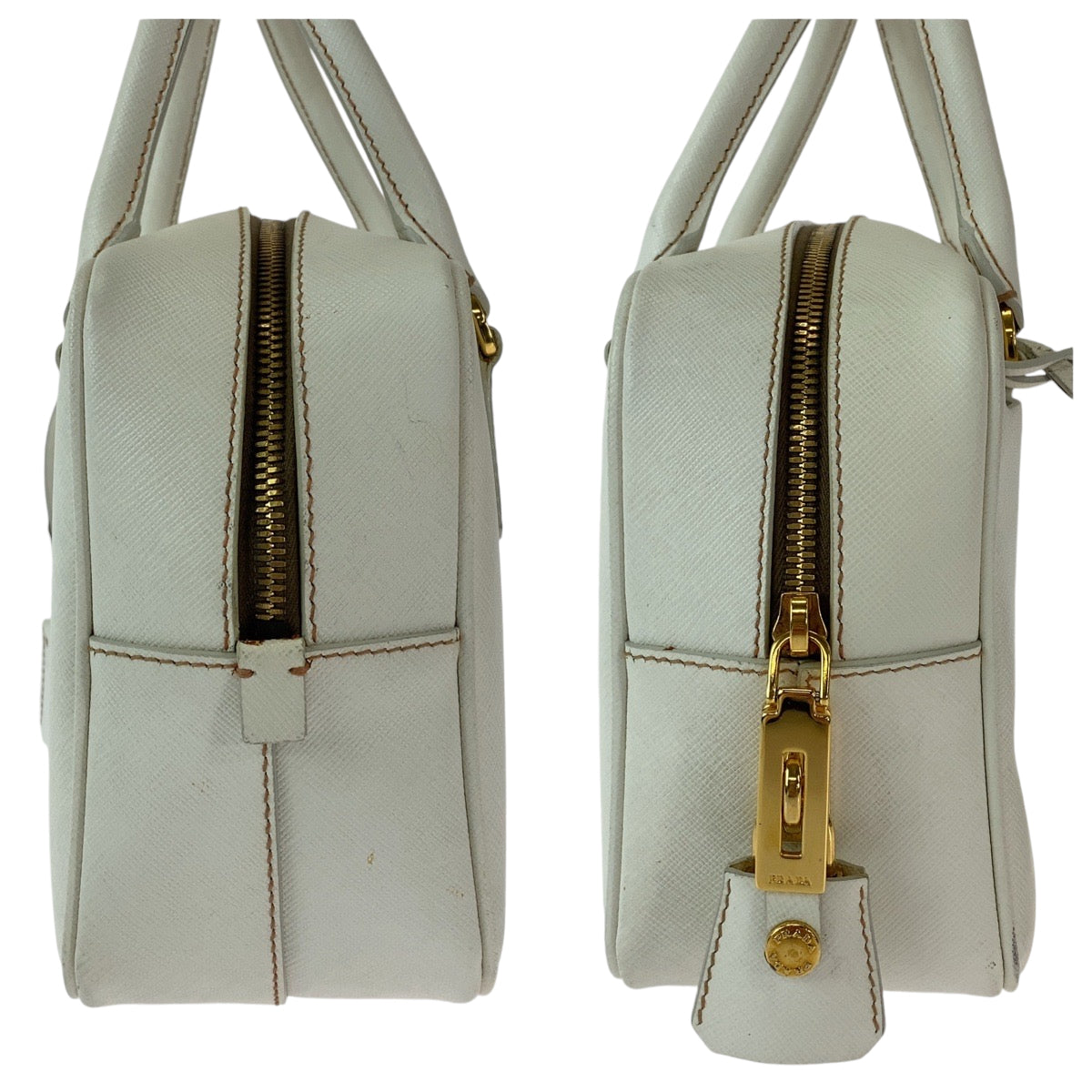 PRADA Saffiano Triangle Logo Plate Ivory Gold Hardware Leather BN1113 Handbag for Women